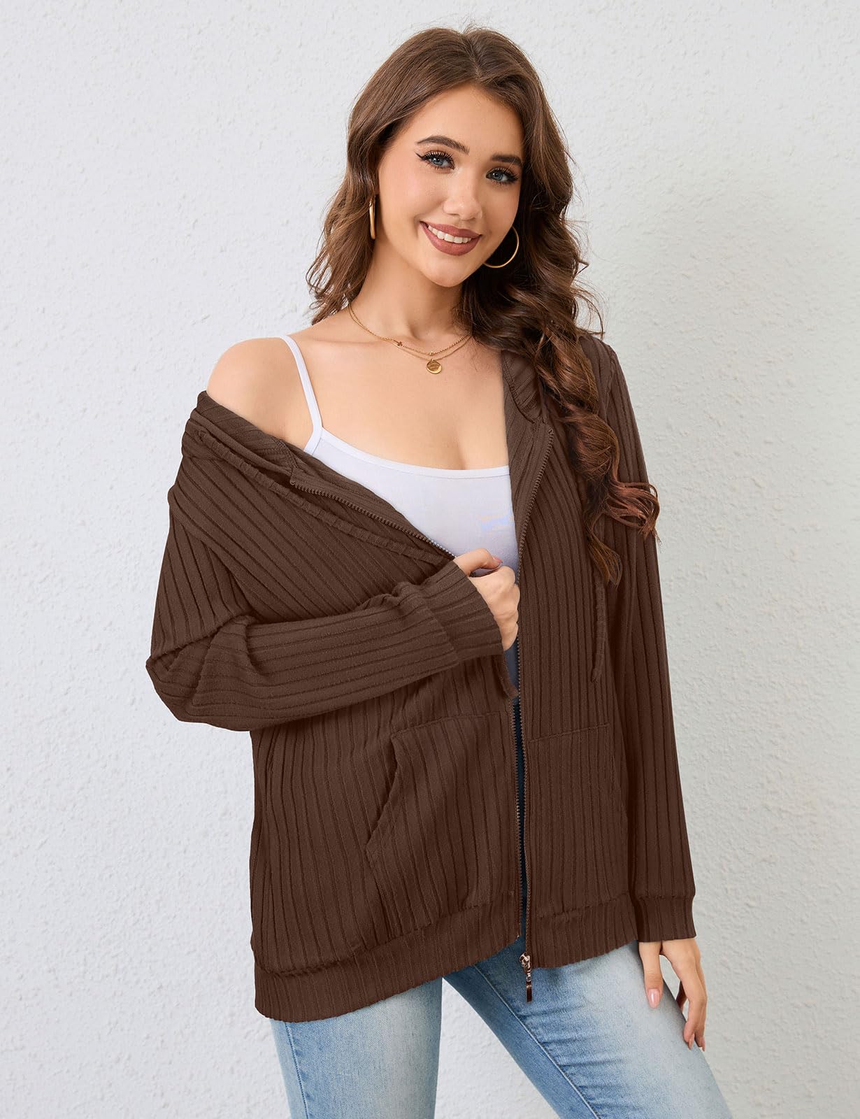 Flikity Zip Hoodie Damen Reißverschluss Sweatjacke mit Kapuze Dünne Jacke