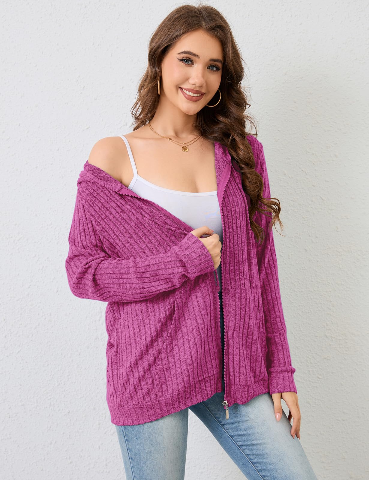 Flikity Zip Hoodie Damen Reißverschluss Sweatjacke mit Kapuze Dünne Jacke