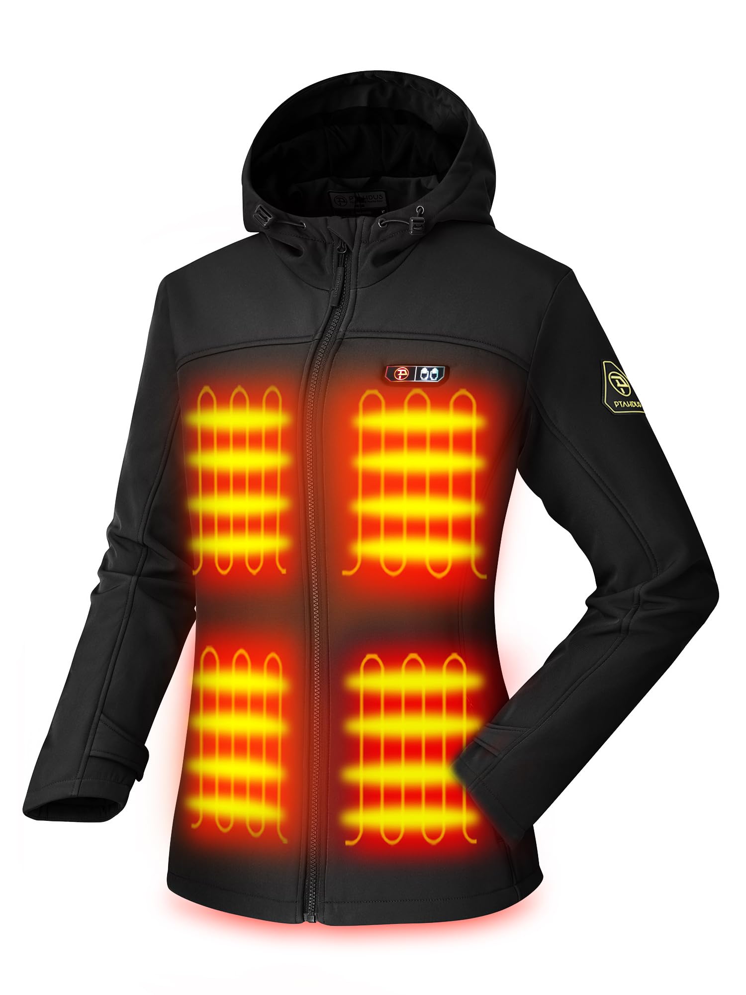 PTAHDUS Women's Heated Jackets 5 Heat Zones Battery Pack Included, with Hand Warmer Pocket(Black, Medium)