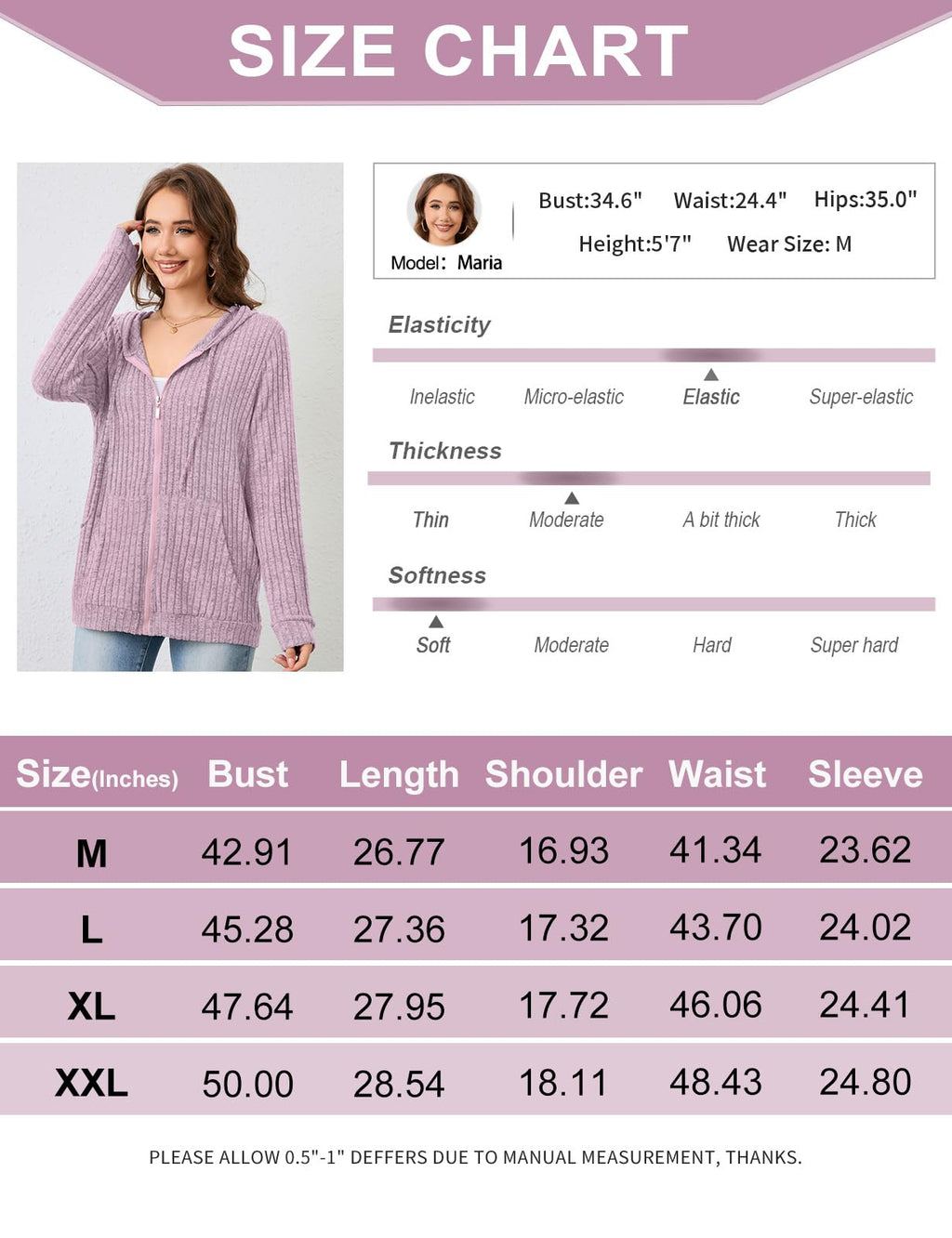 Flikity Zip Hoodie Damen Reißverschluss Sweatjacke mit Kapuze Dünne Jacke