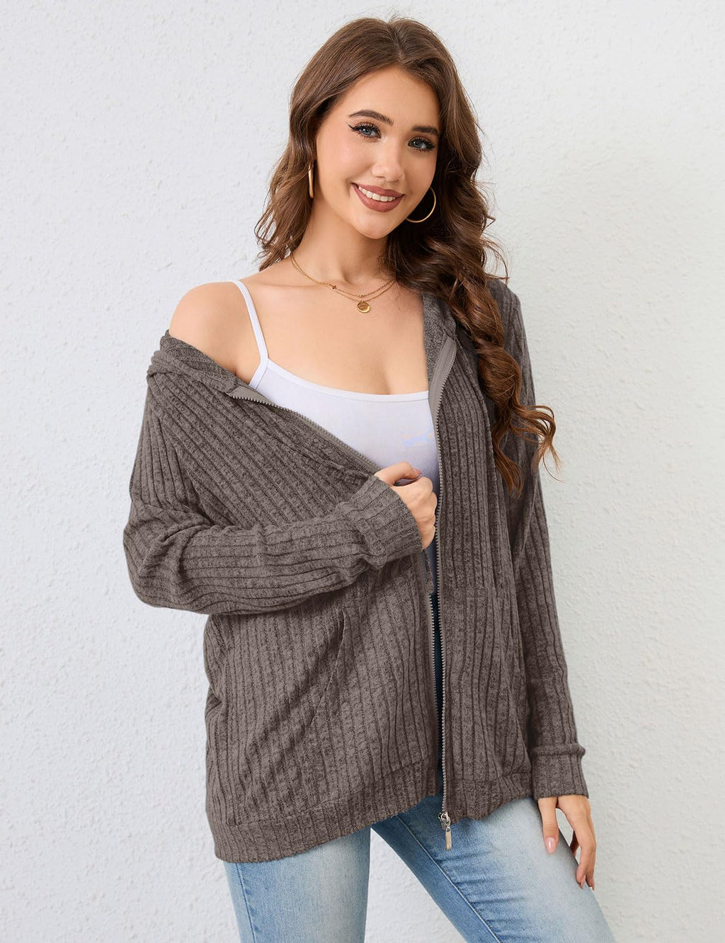 Flikity Zip Hoodie Damen Reißverschluss Sweatjacke mit Kapuze Dünne Jacke