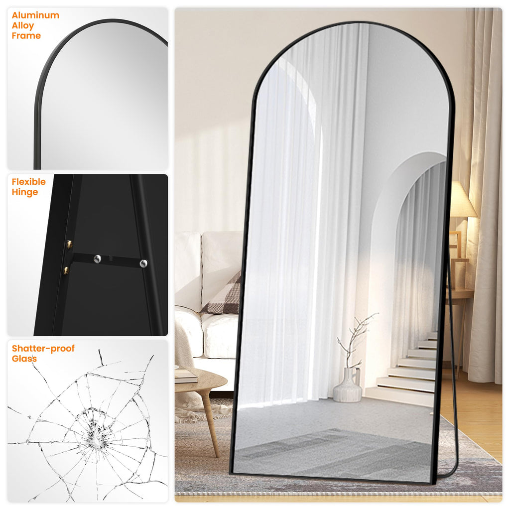 Arched Full Length Mirror, Black Standing Mirror, 75"x35" Full Body Mirror with Standing, Free Standing, Leaning Against Wall or Wall-Mounted, Large Floor Mirror for Bedroom Living Room Dressing Room