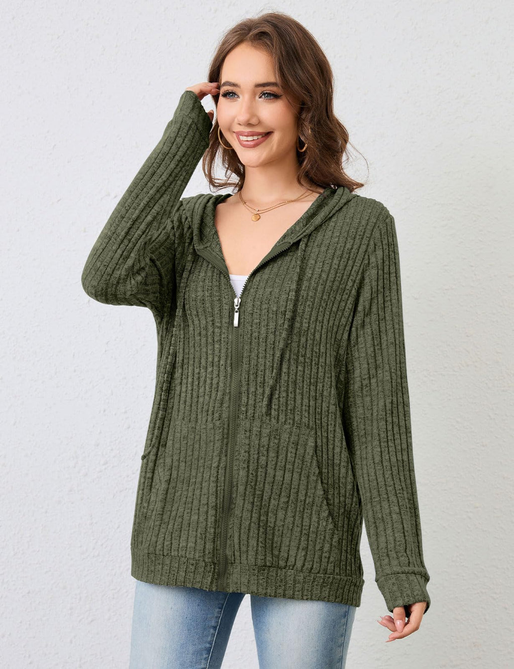 Flikity Zip Hoodie Damen Reißverschluss Sweatjacke mit Kapuze Dünne Jacke