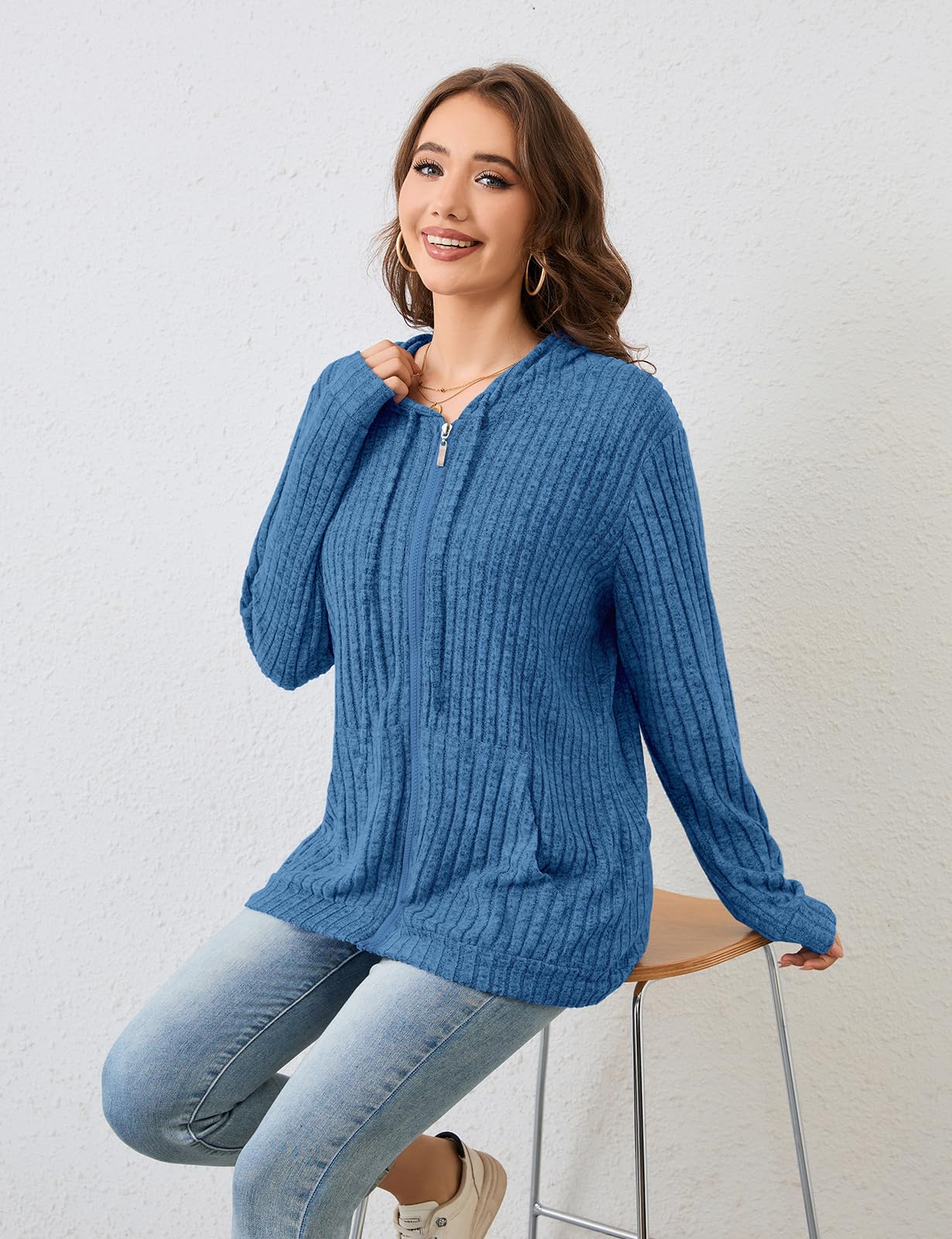 Flikity Zip Hoodie Damen Reißverschluss Sweatjacke mit Kapuze Dünne Jacke