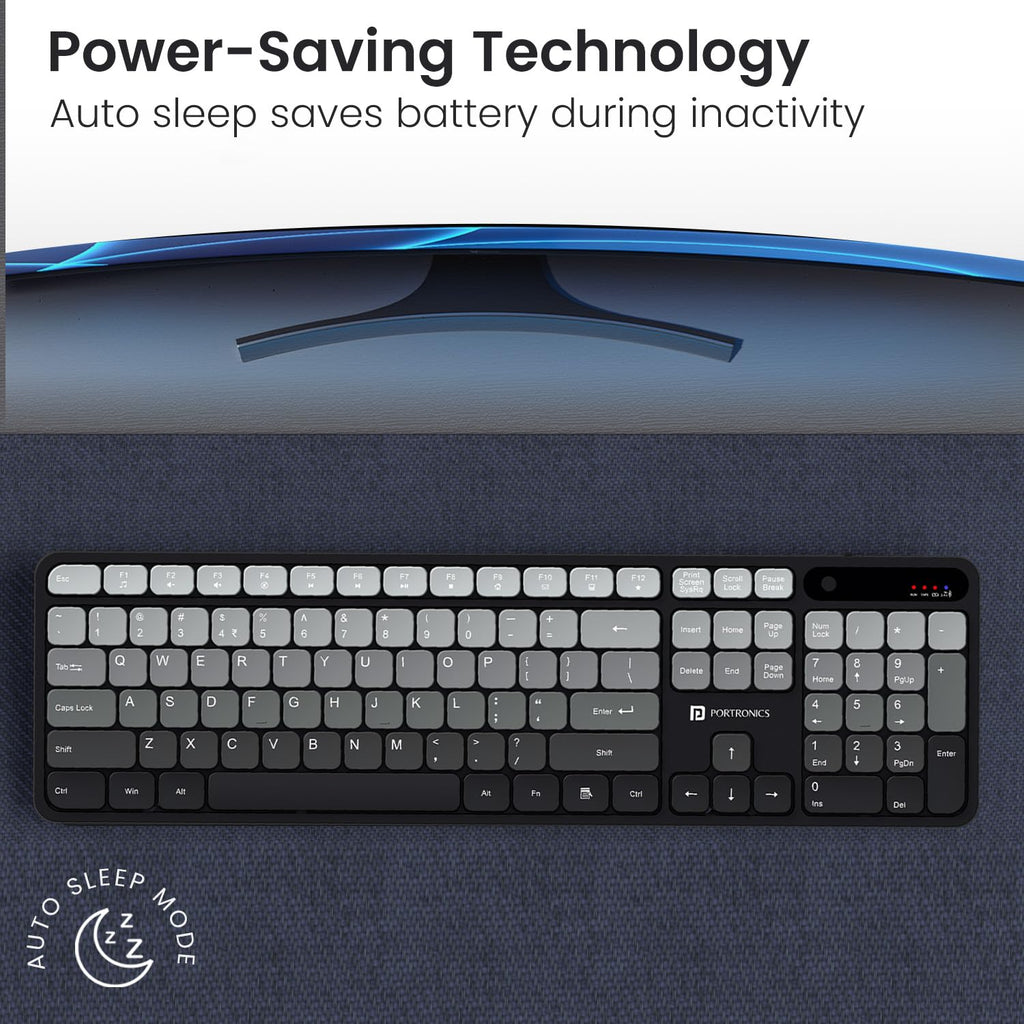 Portronics Key11 Combo Rechargeable Wireless Keyboard and Mouse Set, Bluetooth 5.3&2.4GHz Wireless,Type-C Fast Charging,Gradient Keys, Noiseless Typing, High Precision Mouse, for PC&Laptop(Grey)