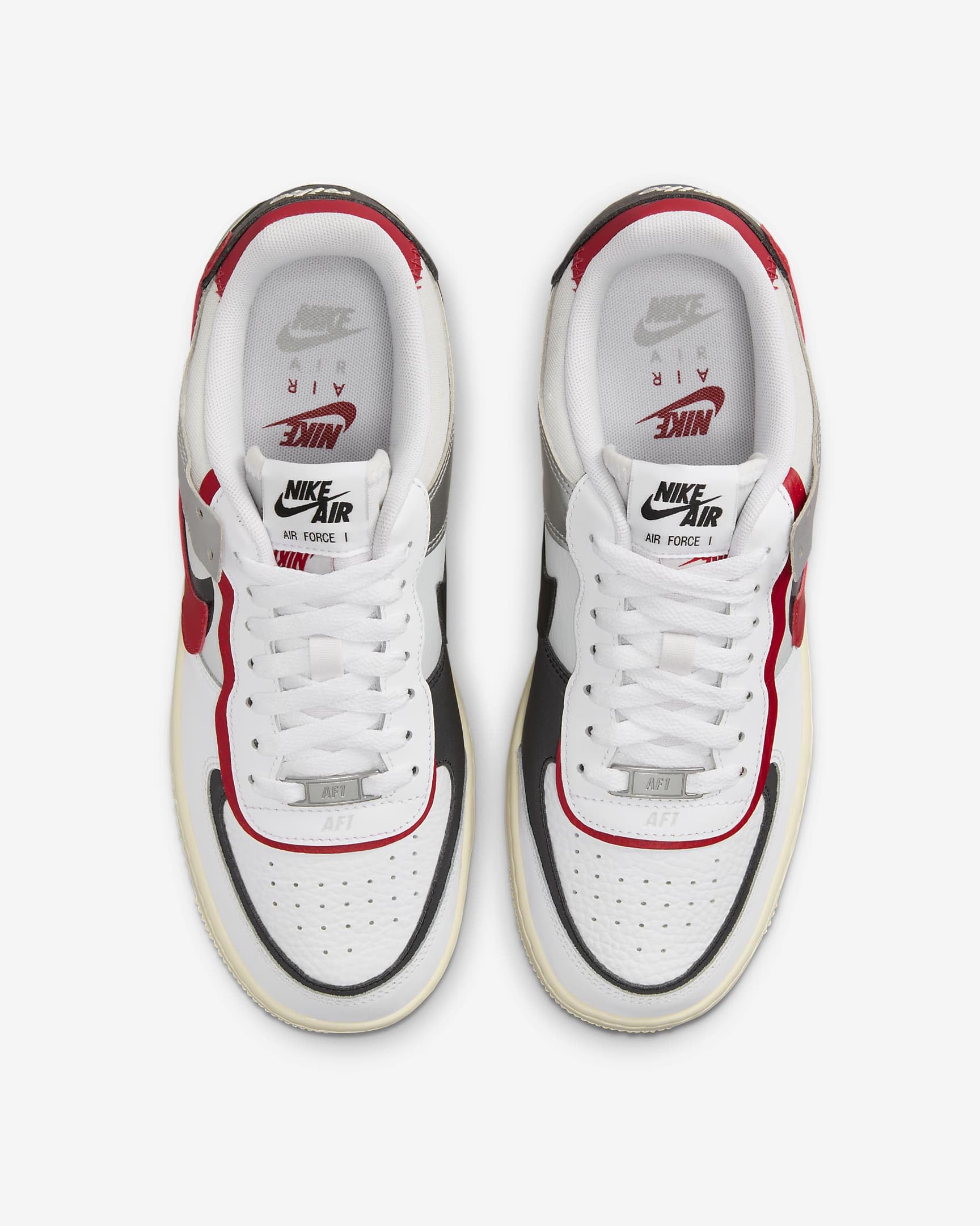 NIKE Air Force 1 Shadow, Sneaker Mujer, White Gym Red Black Metallic Silver, 41 EU