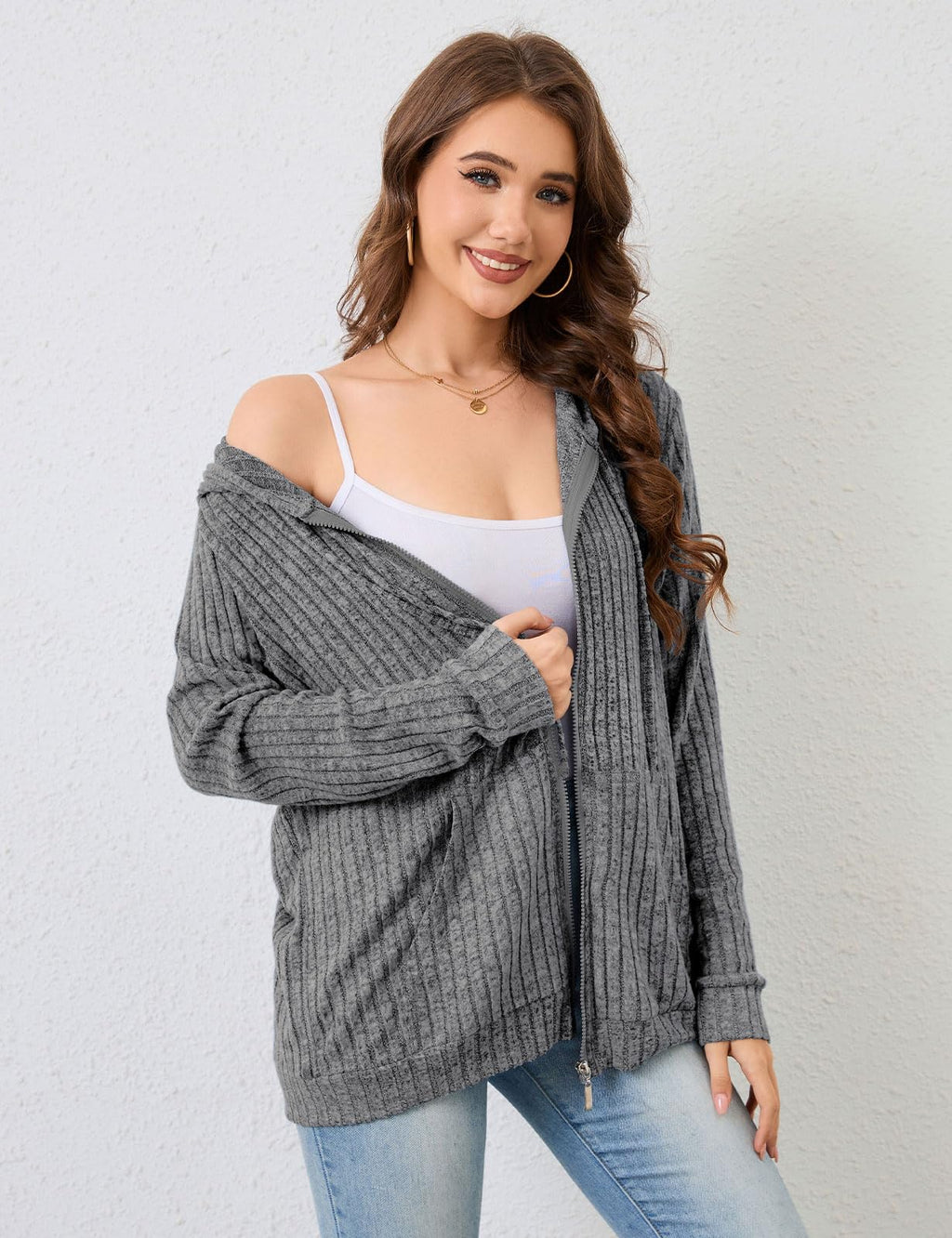 Flikity Zip Hoodie Damen Reißverschluss Sweatjacke mit Kapuze Dünne Jacke