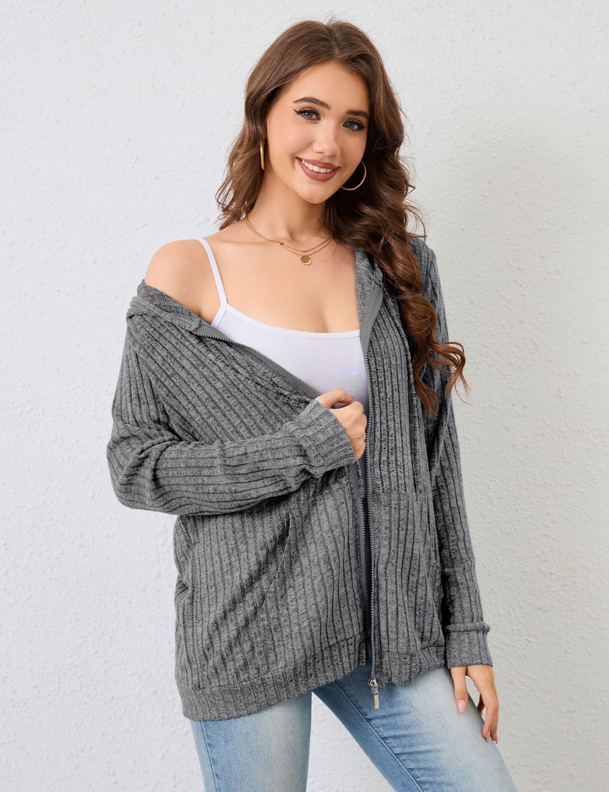 Flikity Zip Hoodie Damen Reißverschluss Sweatjacke mit Kapuze Dünne Jacke