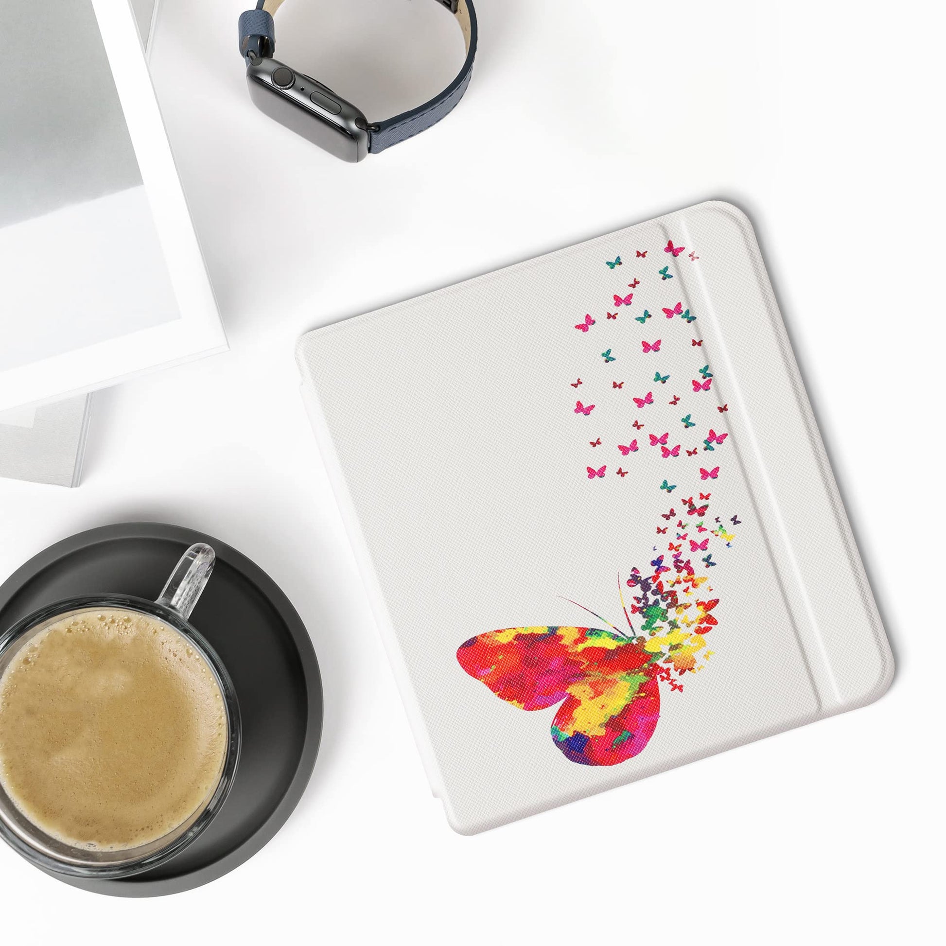 kwmobile Carcasa Compatible con Kobo Libra 2 Funda - Funda con Tapa y Cierre magnético de Cuero sintético - Degradado Mariposas