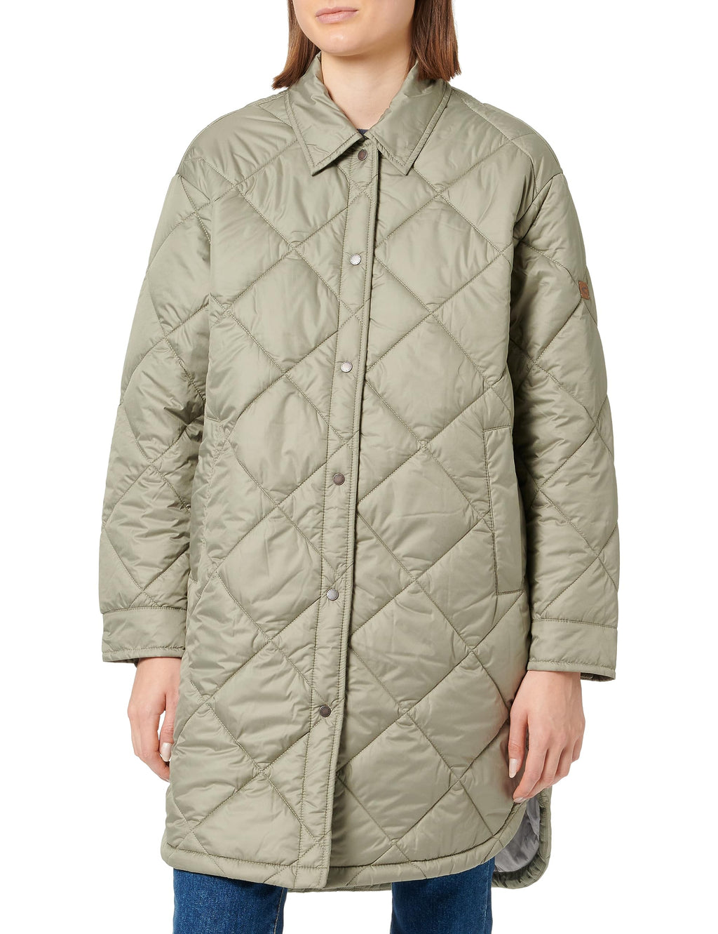 camel active Chaqueta Larga Acolchada en Estilo Overshirt Coat, Verde, 46 para Mujer