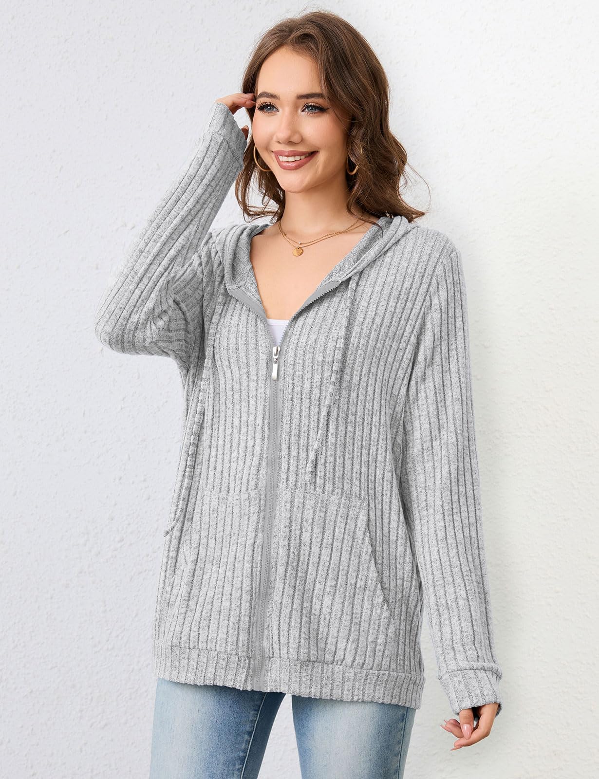 Flikity Zip Hoodie Damen Reißverschluss Sweatjacke mit Kapuze Dünne Jacke