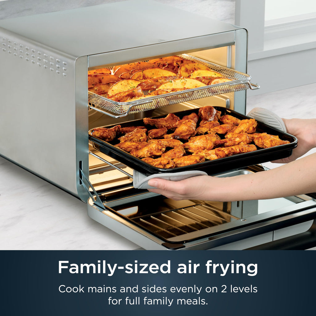 Ninja Prestige Smart XL 10 en 1 Air Fry Digital Encimera tostador de convección con freír al aire, asar al aire, asar, hornear, asar entero, pizza, tostar, bagel, y recalentar, 1800 vatios, acero