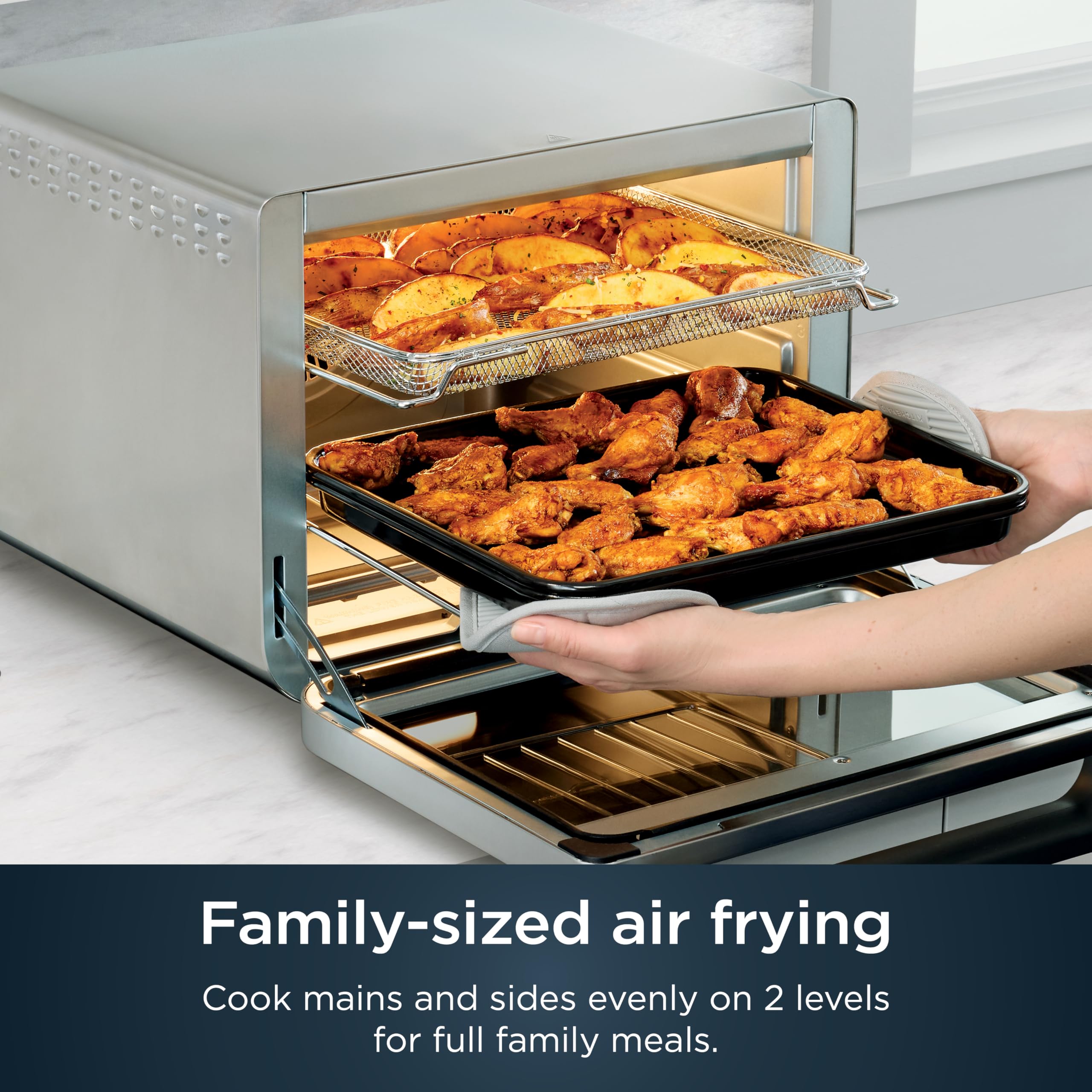 Ninja Prestige Smart XL 10 en 1 Air Fry Digital Encimera tostador de convección con freír al aire, asar al aire, asar, hornear, asar entero, pizza, tostar, bagel, y recalentar, 1800 vatios, acero