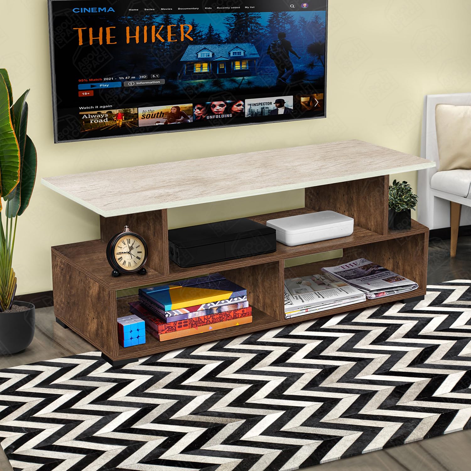 ABOUT SPACE TV Stand - Engineered Wood TV Showcase with Foot Pad Entertainment Console Shelf Storage for Set Top Box, Decor, Books for Living Room TV Unit - Walnut (L 101 x B 40.5 x H 41 cm)