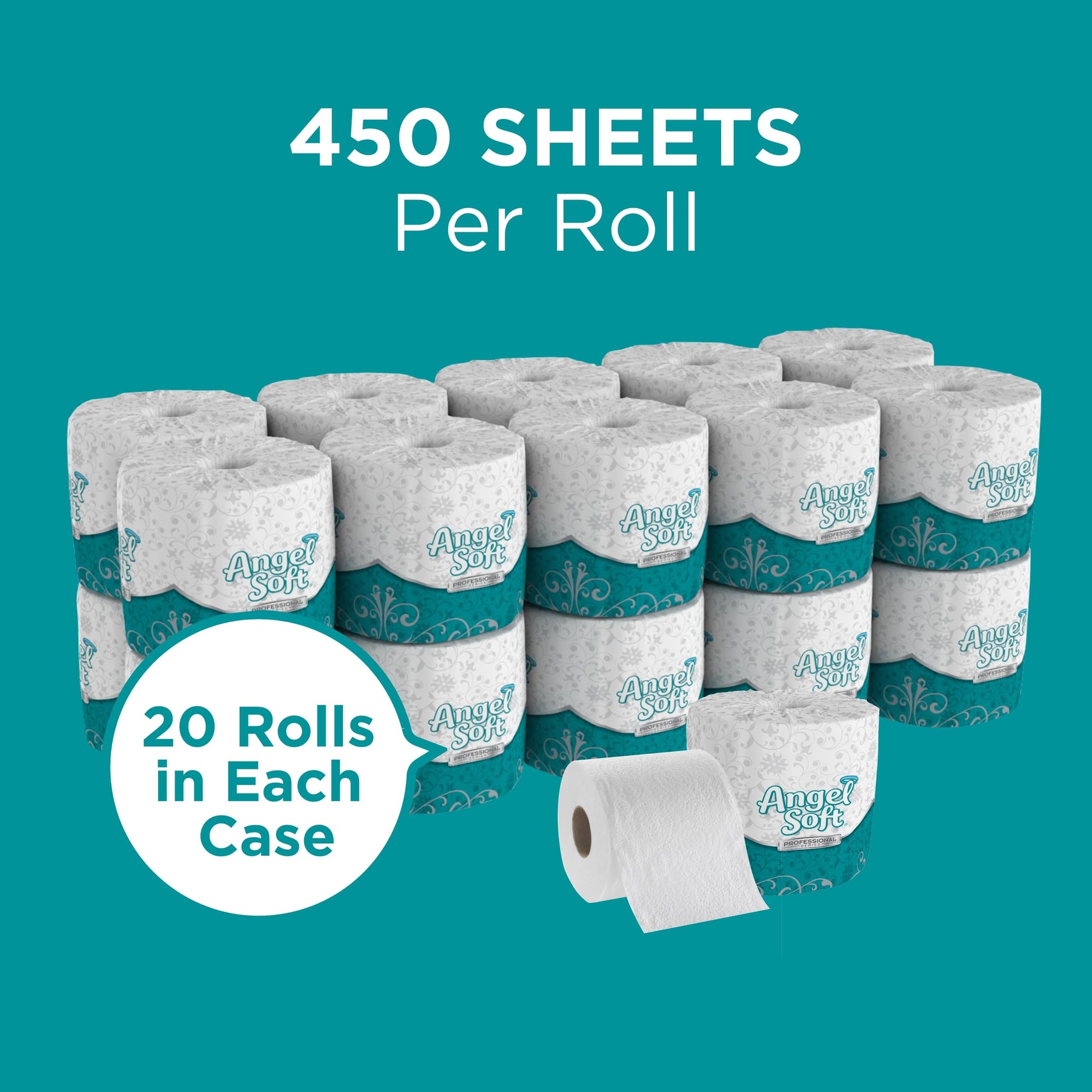 Angel Soft Professional Series by Georgia-Pacific PRO 2-Ply Embossed Toilet Paper, White, Individually Wrapped, 450 Sheets Per Roll, 20 Toilet Tissue Rolls Per Case, 16620