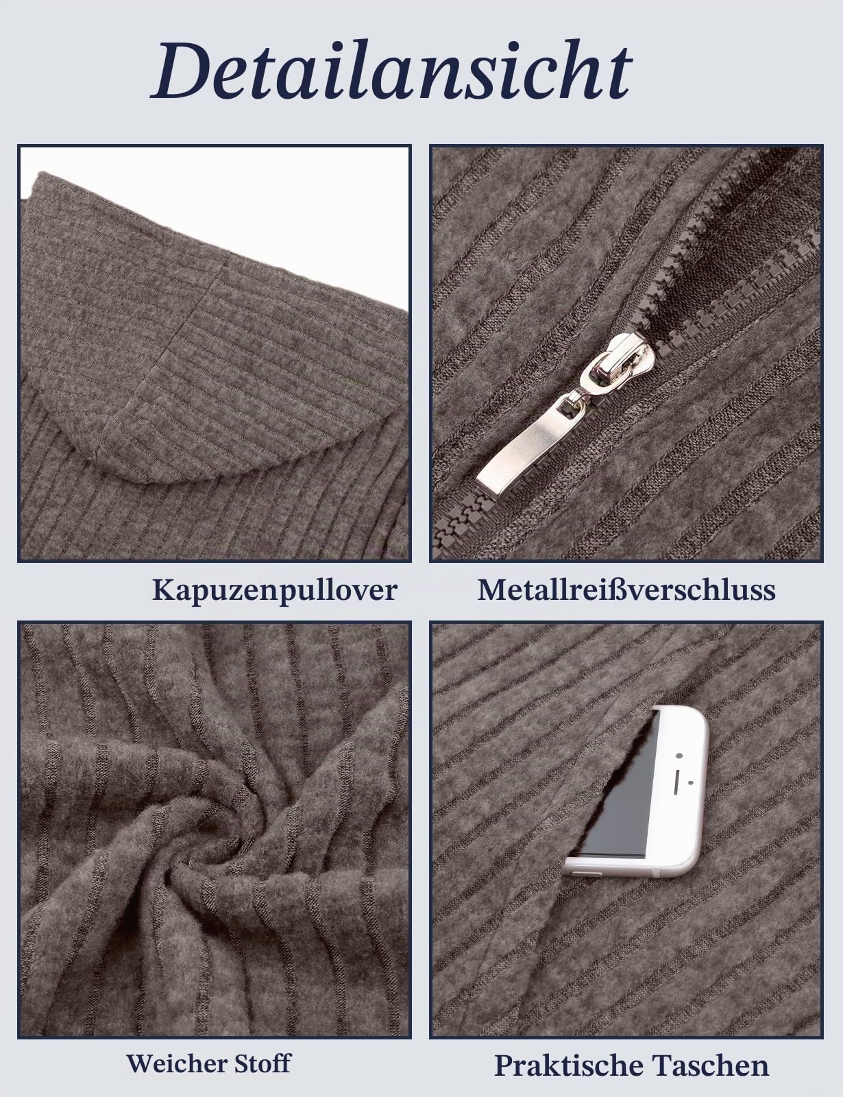 Flikity Zip Hoodie Damen Reißverschluss Sweatjacke mit Kapuze Dünne Jacke