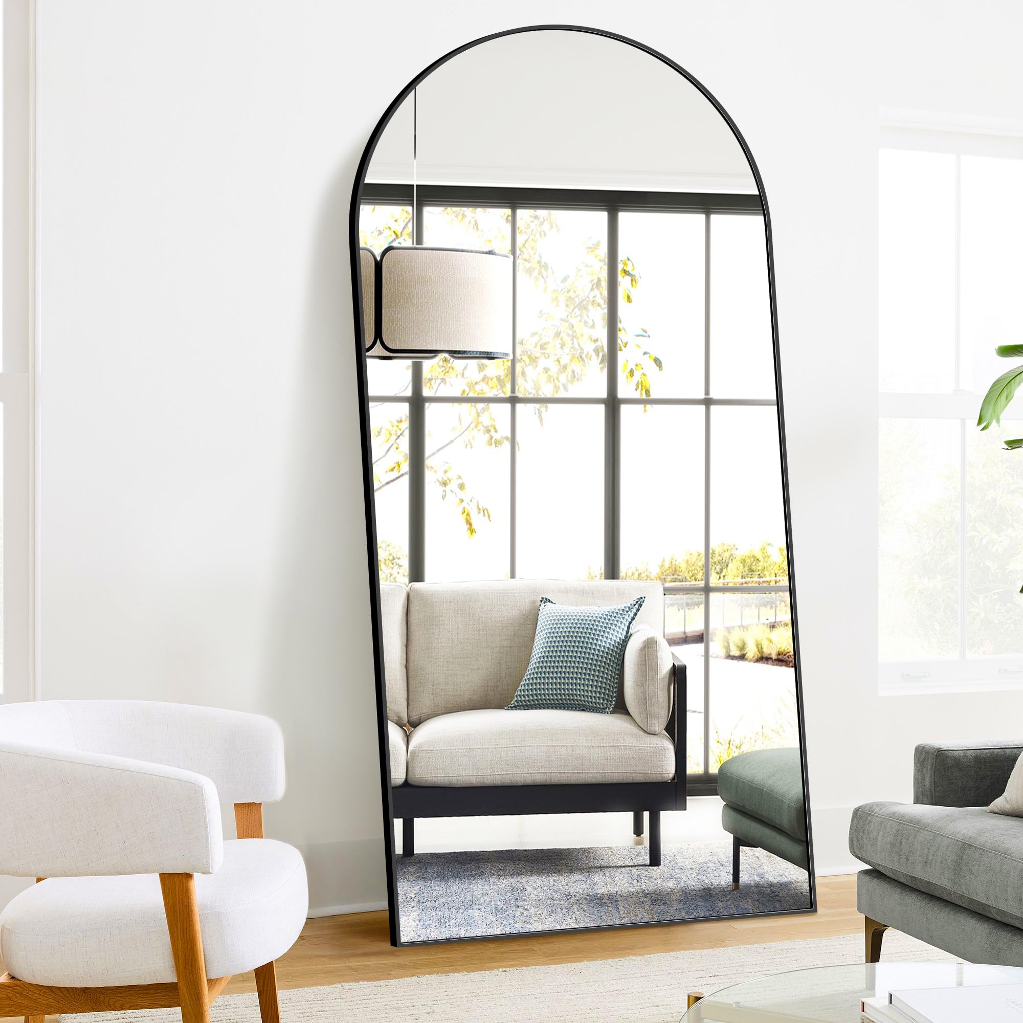 Arched Full Length Mirror, Black Standing Mirror, 75"x35" Full Body Mirror with Standing, Free Standing, Leaning Against Wall or Wall-Mounted, Large Floor Mirror for Bedroom Living Room Dressing Room