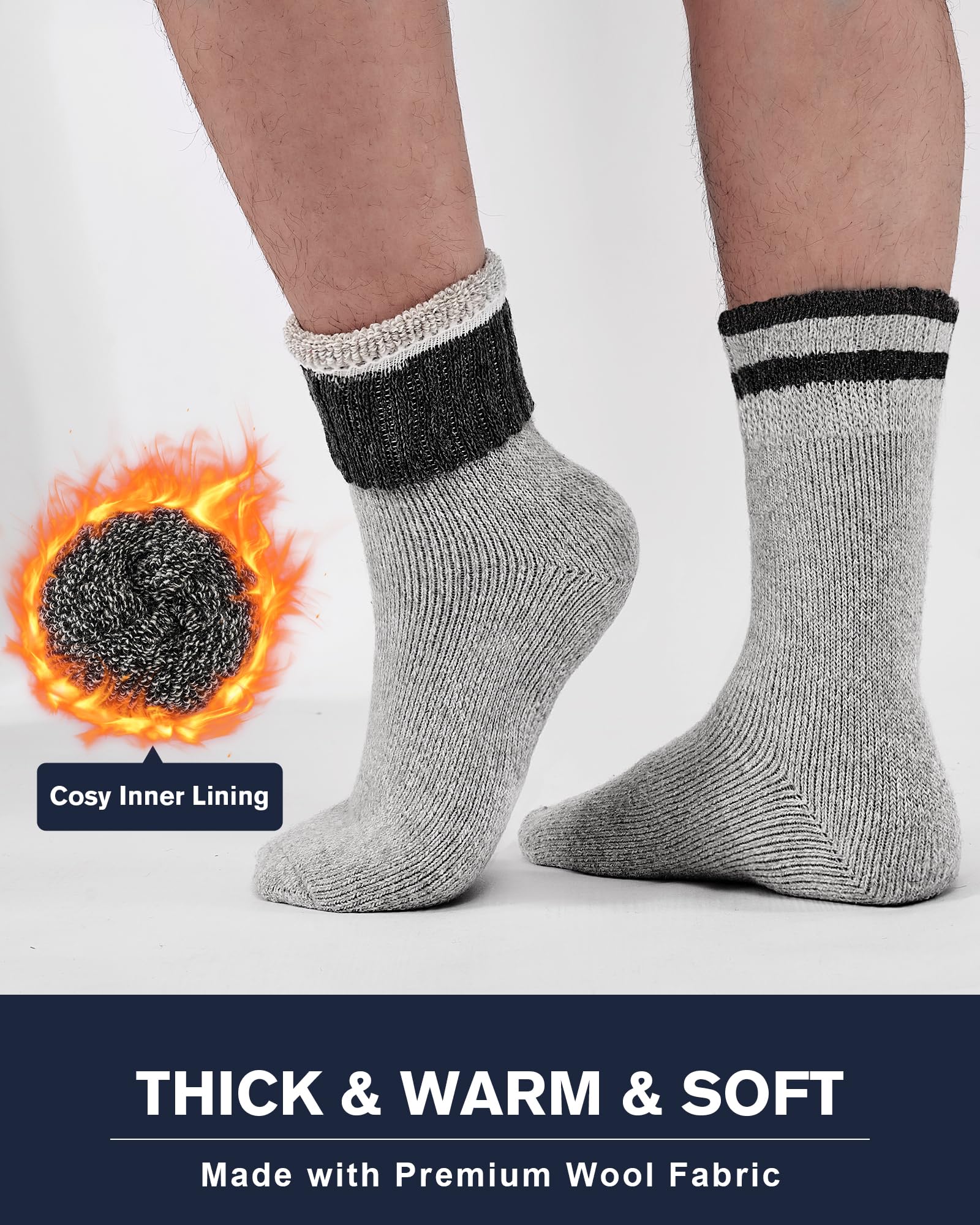 Niorasen Wool Socks for Men, Thick Warm Thermal Socks, Full Terry, 3 pairs