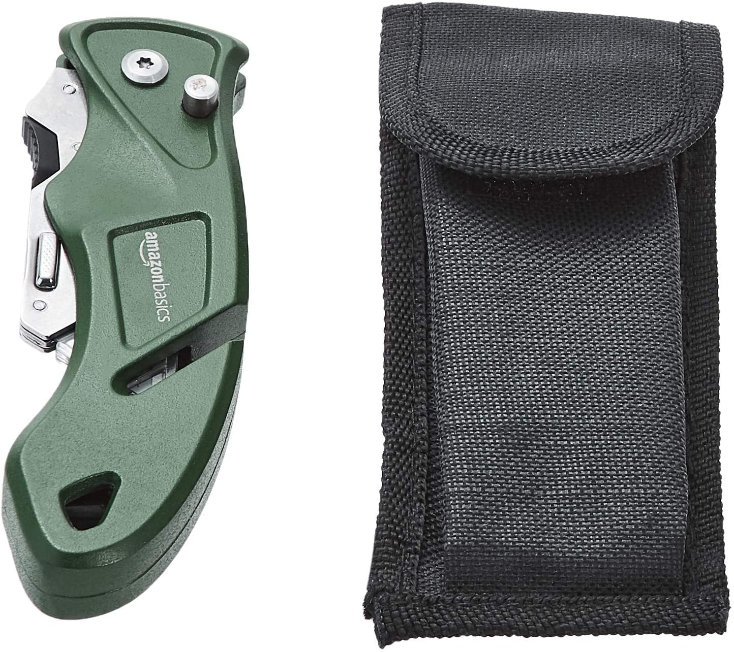 Amazon Basics Heavy Duty Folding Utility Knife with Belt Cutter and Blade Storage