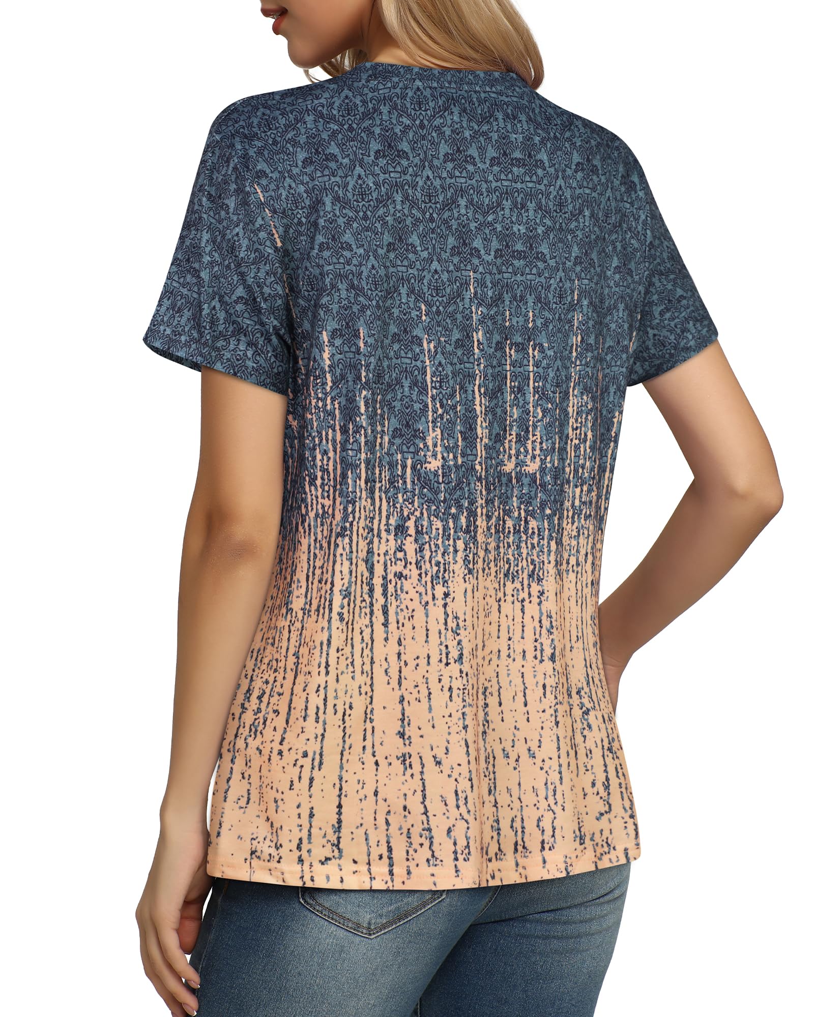 Womens T Shirts Summer Tops Ladies Casual Basic Tees, Ombre Grey Coral,L