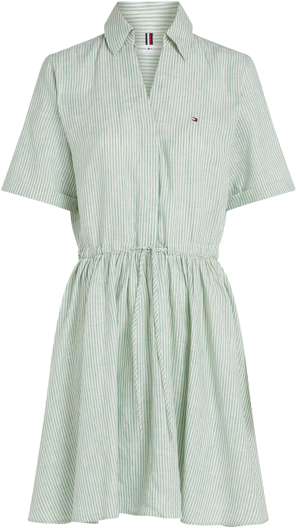 Tommy Hilfiger Vestido Mujer Linen Short con cinturón, Multicolor (Classic Ithaca/Fort Green), 36