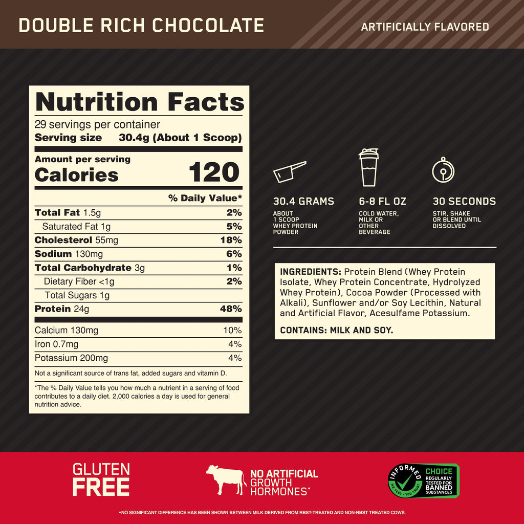 Optimum Nutrition ON Gold Standard 100% Whey Protein Primary Source Isolate - Double Rich Chocolate, 2 Lbs + ON Micronized Creatine Monohydrate Powder - Unflavored, 300 Grams