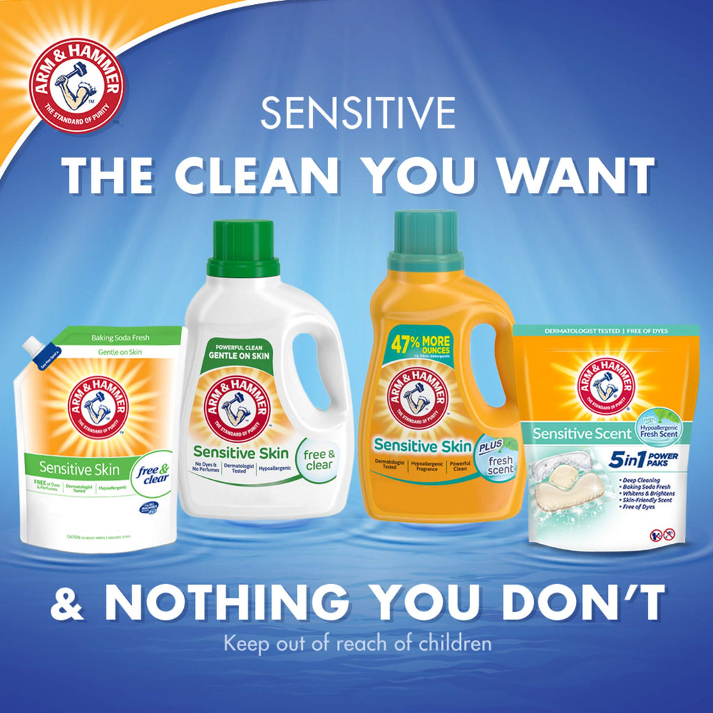 Arm & Hammer Sensitive Skin Free & Clear, 100 Loads Liquid Laundry Detergent, 150 Fl oz