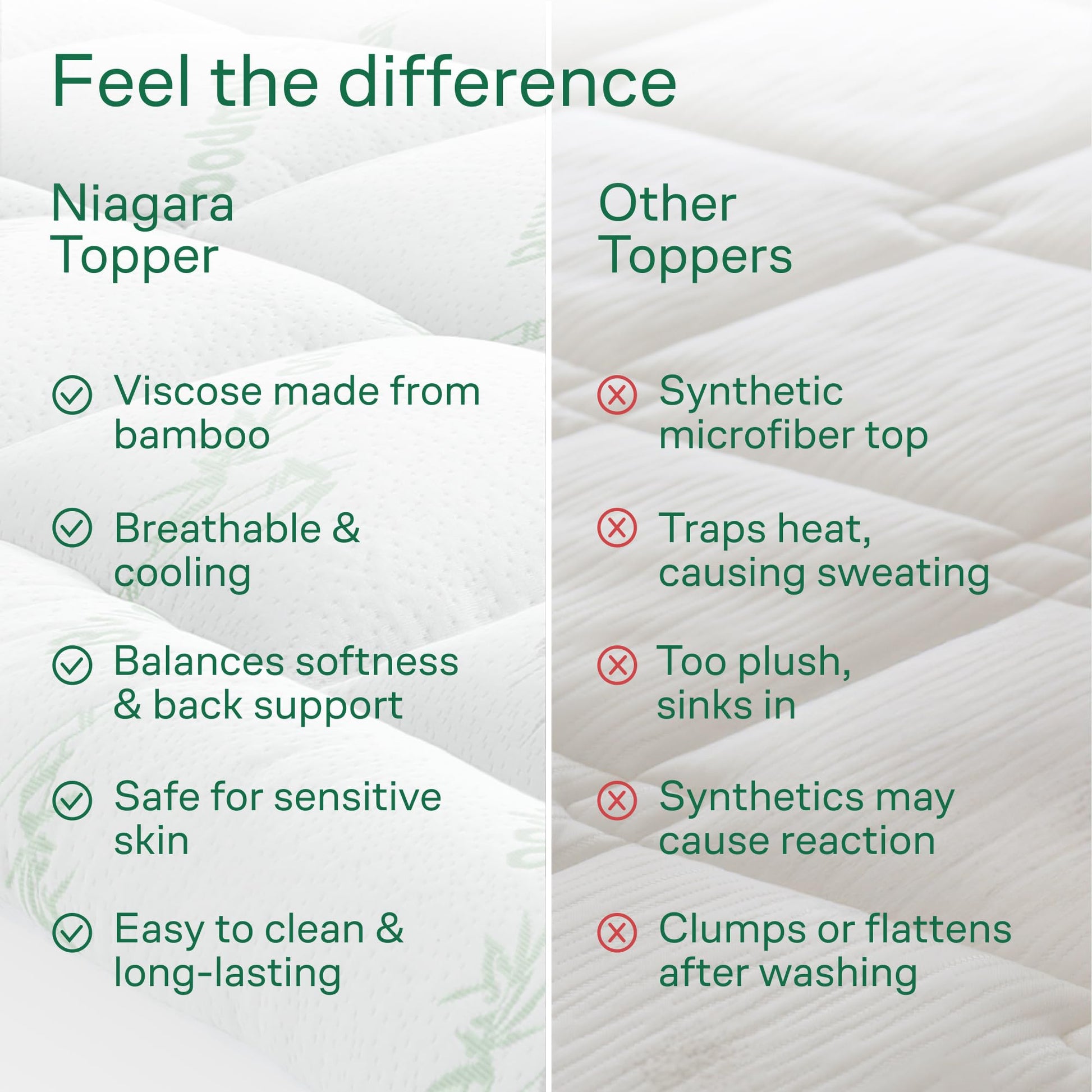 Bamboo Mattress Topper Queen Size - Thick Breathable Pillow Top Mattress Pad for Back Pain Relief - Deep Pocket Topper Fits 8-20 Inches (60x80 Inches, Green)