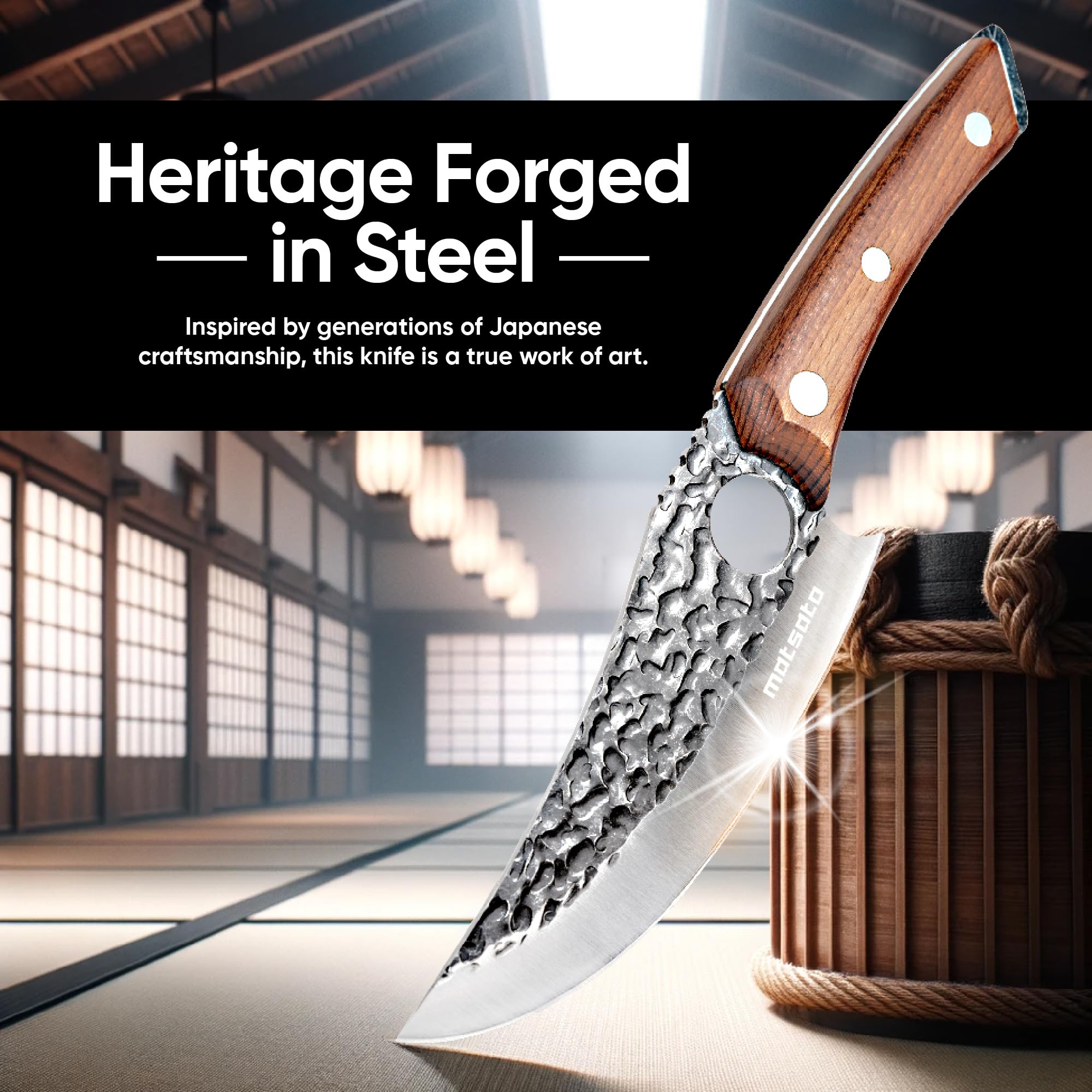 Matsato Chef Knife - Perfect Kitchen Knive for Cooking, Chopping. Japanese Steel Knife for Home, BBQ. For Balance & Control, 6.3 Inch