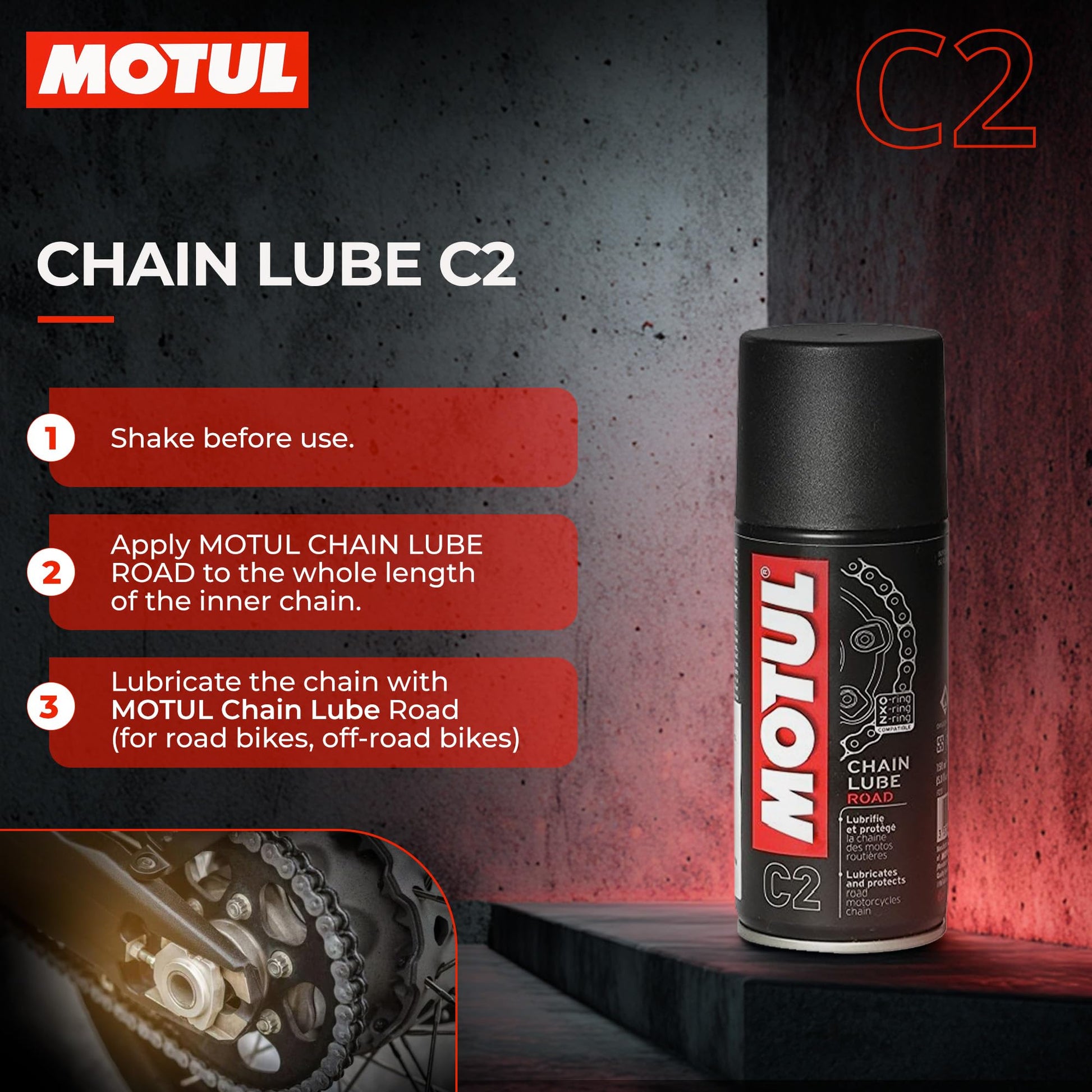 Motul Combo of C2 Chain Lube (150 ml) and C1 Chain Clean for All Bikes (150 ml) (LBCH001)