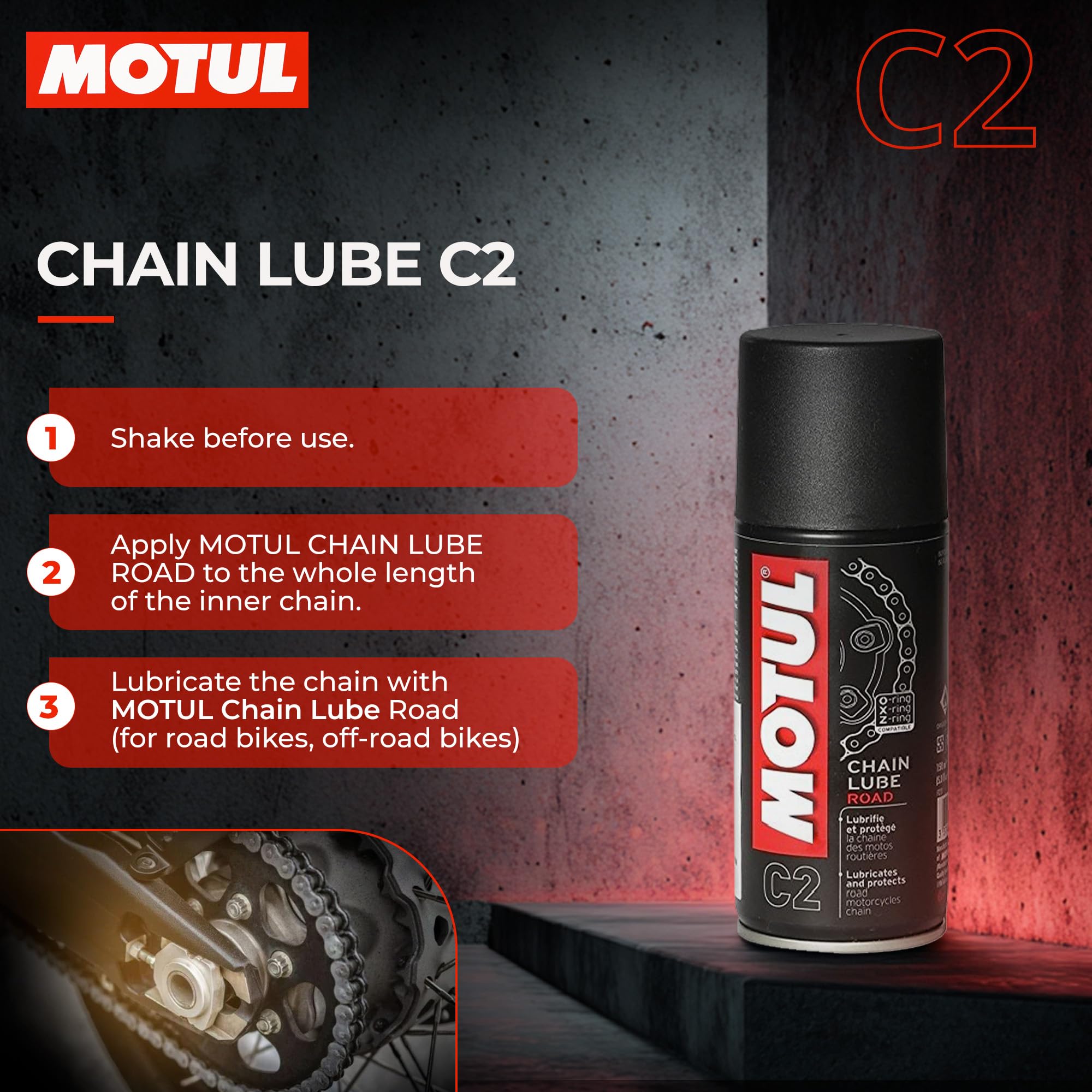 Motul Combo of C2 Chain Lube (150 ml) and C1 Chain Clean for All Bikes (150 ml) (LBCH001)