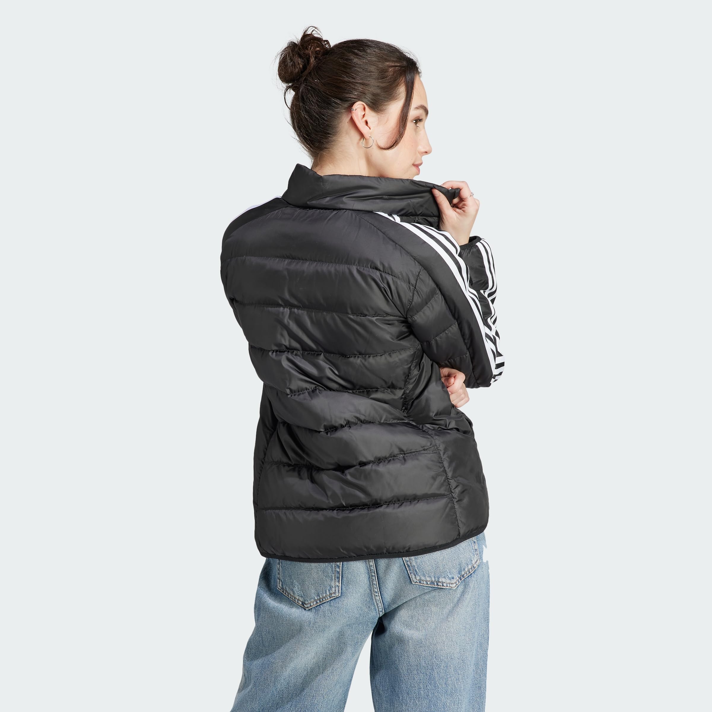 adidas Mujer Essentials 3-Stripes Light Down Jacket, Black, XS