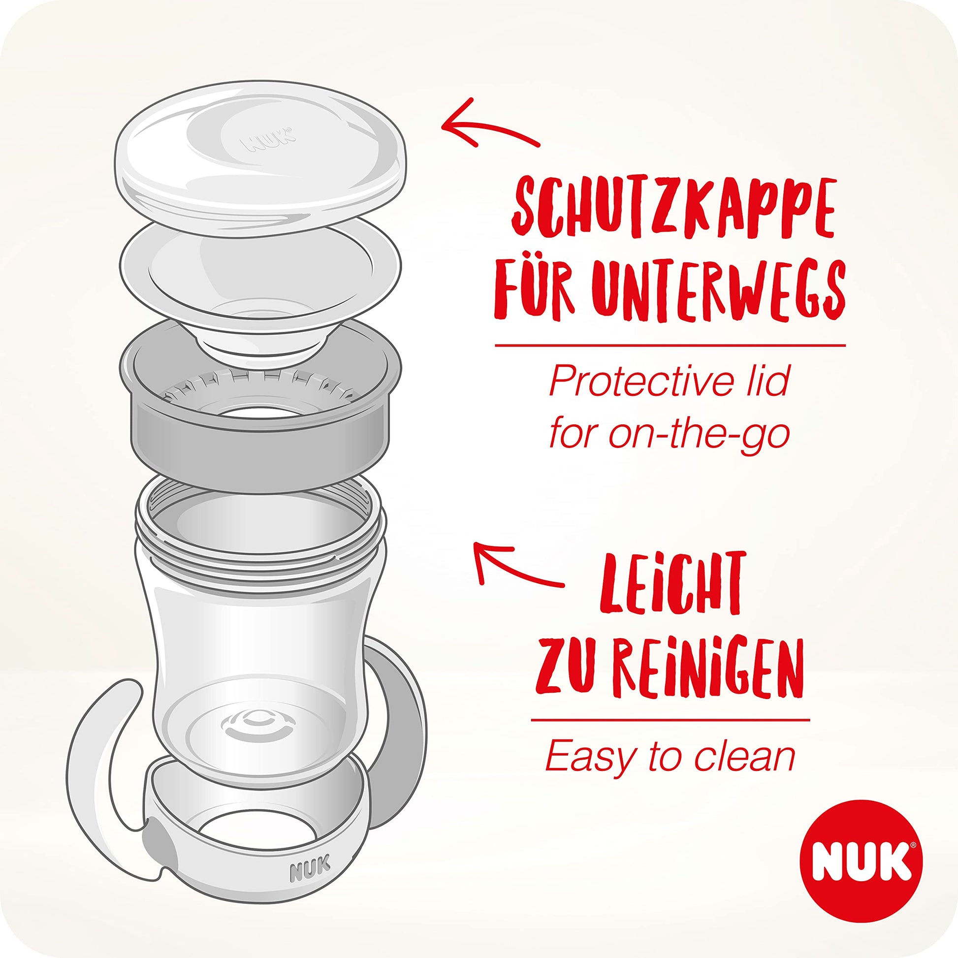 NUK 10255598 Mini Magic Cup Leak-Proof 360° Drinking Rim from 6 Months Practical Handles BPA 160 ml White 155 g
