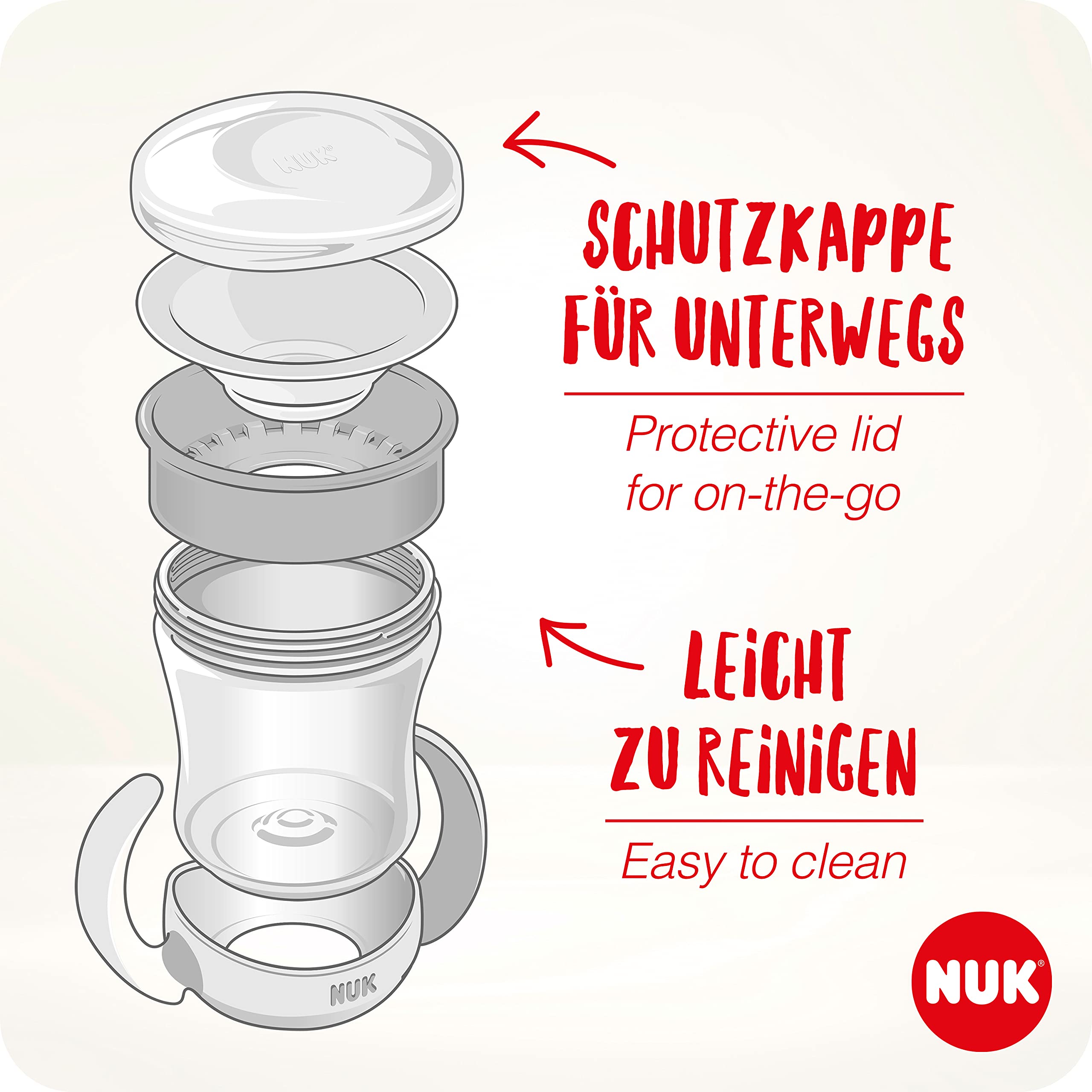 NUK 10255598 Mini Magic Cup Leak-Proof 360° Drinking Rim from 6 Months Practical Handles BPA 160 ml White 155 g