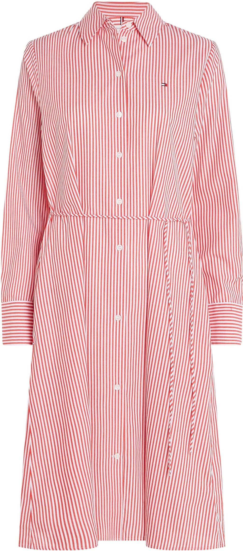 Tommy Hilfiger Vestido camisero Mujer Essential Shirt Dress hasta la rodilla, Rojo (Ithaka Stp/ Fierce Red), 38