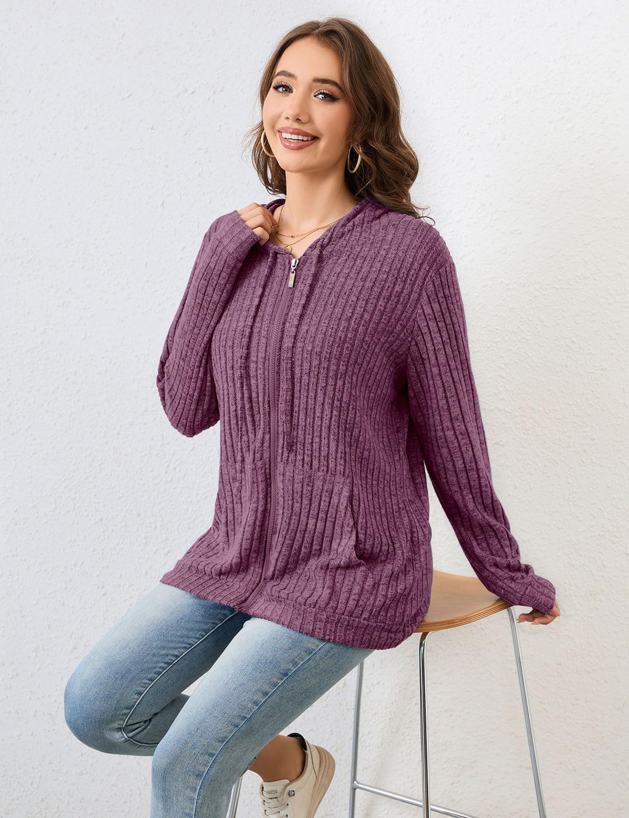 Flikity Zip Hoodie Damen Reißverschluss Sweatjacke mit Kapuze Dünne Jacke