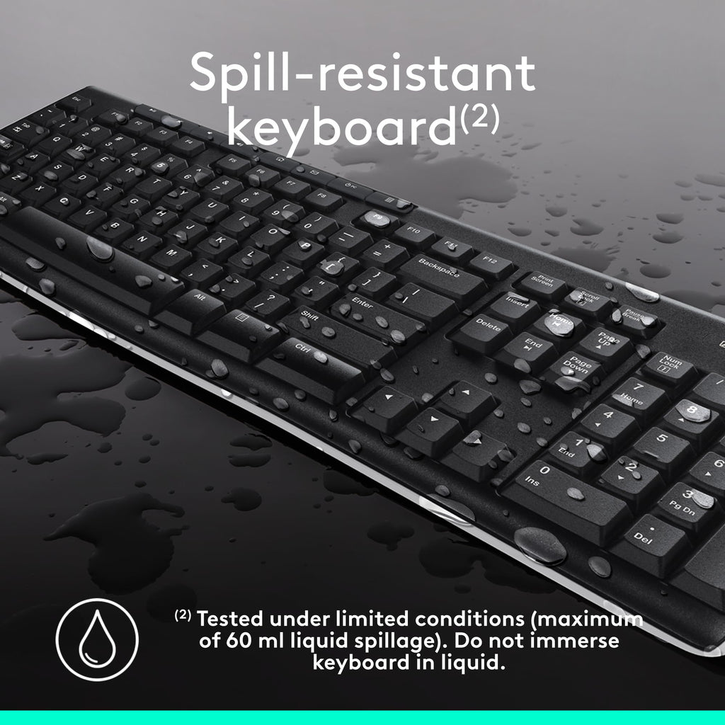 Logitech MK270 Wireless Keyboard and Mouse Combo for Windows, 2.4 GHz Wireless, Compact Mouse, 8 Multimedia and Shortcut Keys, 2-Year Battery Life, for PC, Laptop, QWERTY UK English Layout - Black