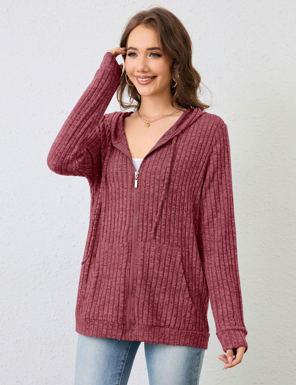 Flikity Zip Hoodie Damen Reißverschluss Sweatjacke mit Kapuze Dünne Jacke