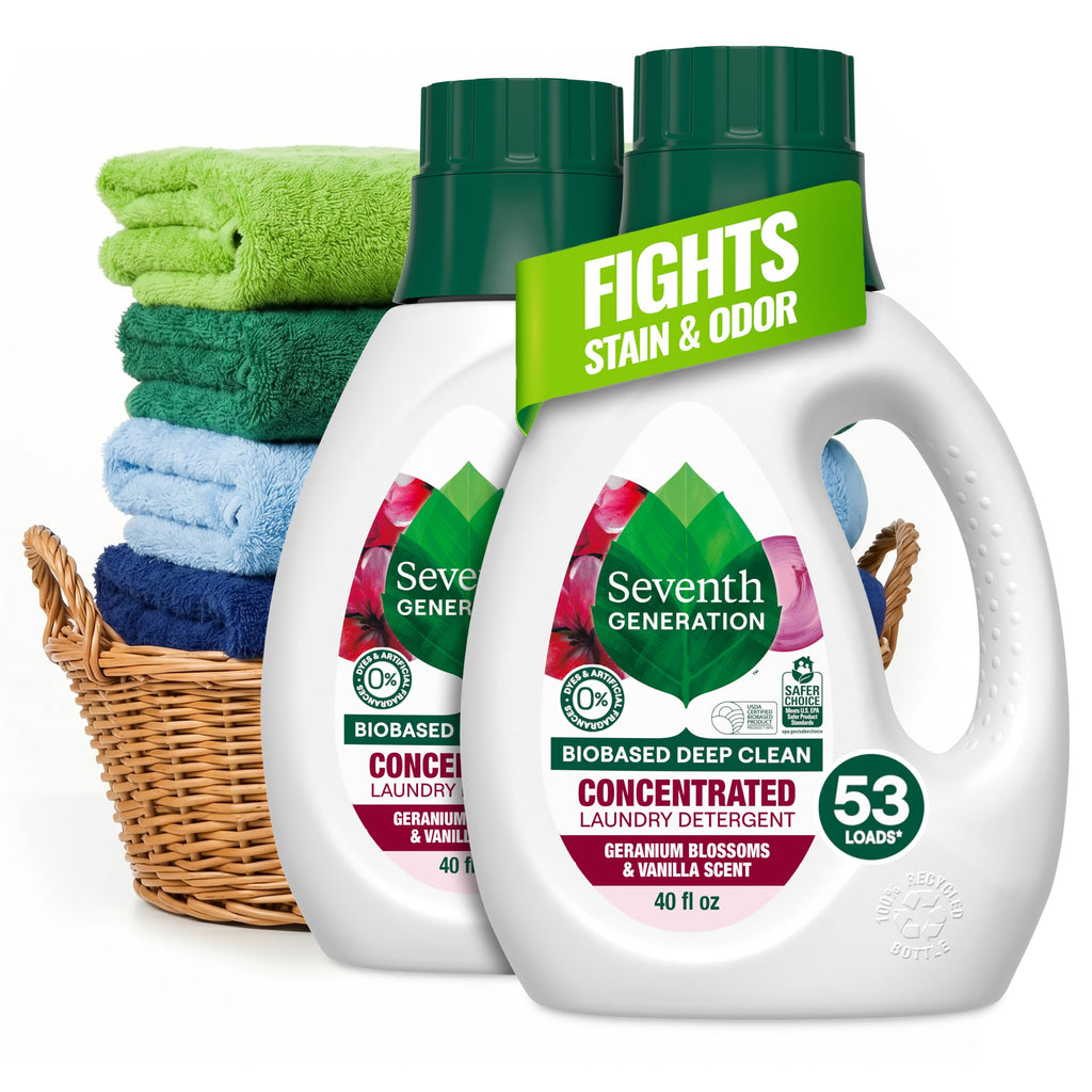 Seventh Generation Concentrated Laundry Detergent, Geranium Blossom & Vanilla, 40 oz, Pack of 2 (106 Loads), 40 Fl Oz (Pack of 2)