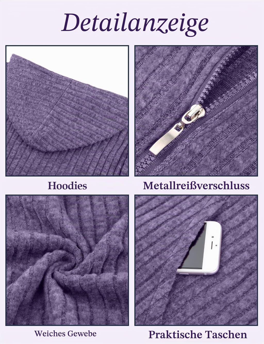 Flikity Zip Hoodie Damen Reißverschluss Sweatjacke mit Kapuze Dünne Jacke