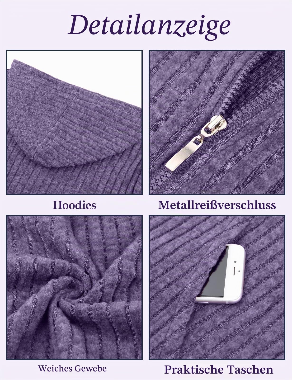Flikity Zip Hoodie Damen Reißverschluss Sweatjacke mit Kapuze Dünne Jacke