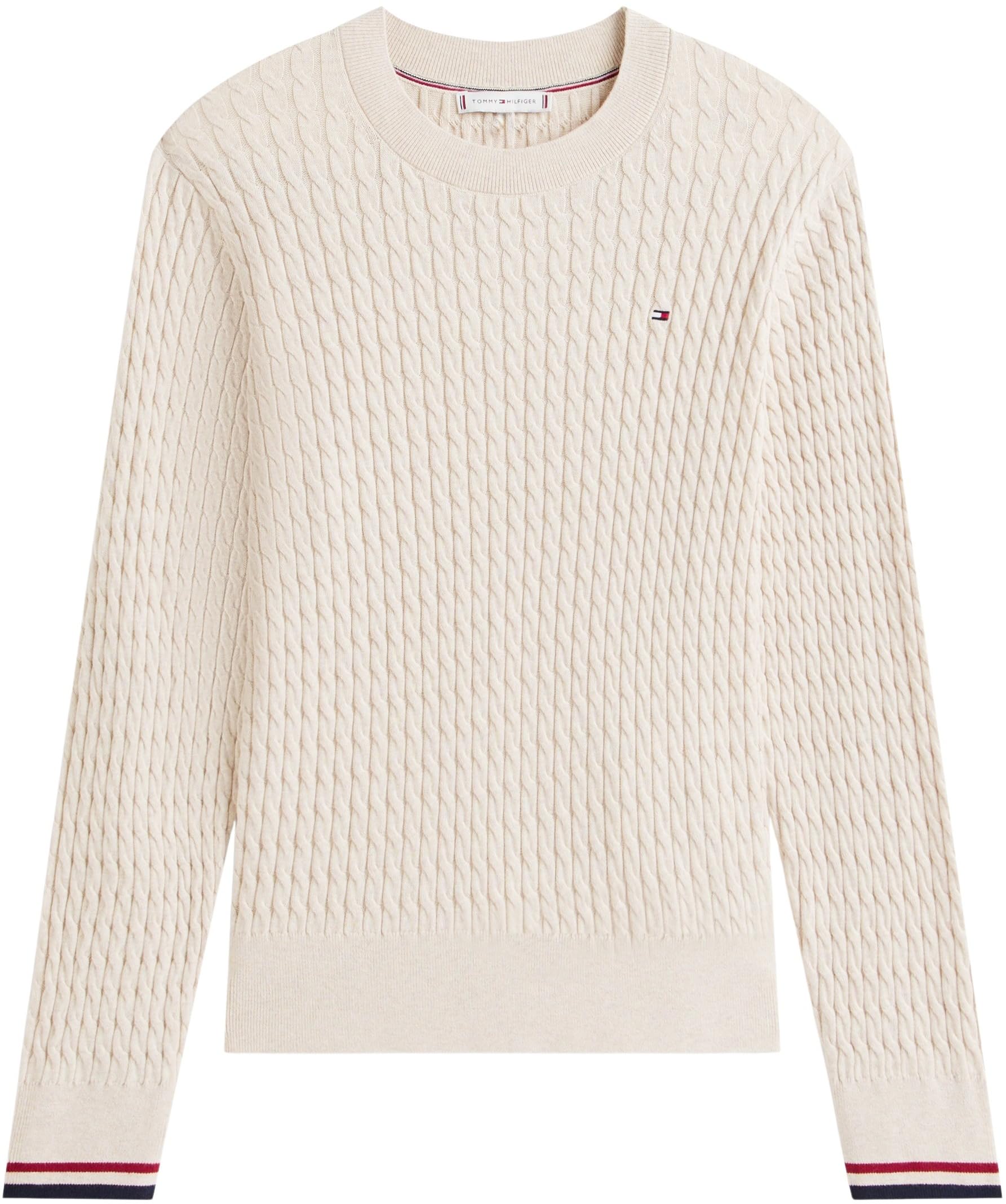 Tommy Hilfiger Jersey Mujer Cable Fine con Punto Trenzado, Beige (Htr Oatmeal GS Tipping), M