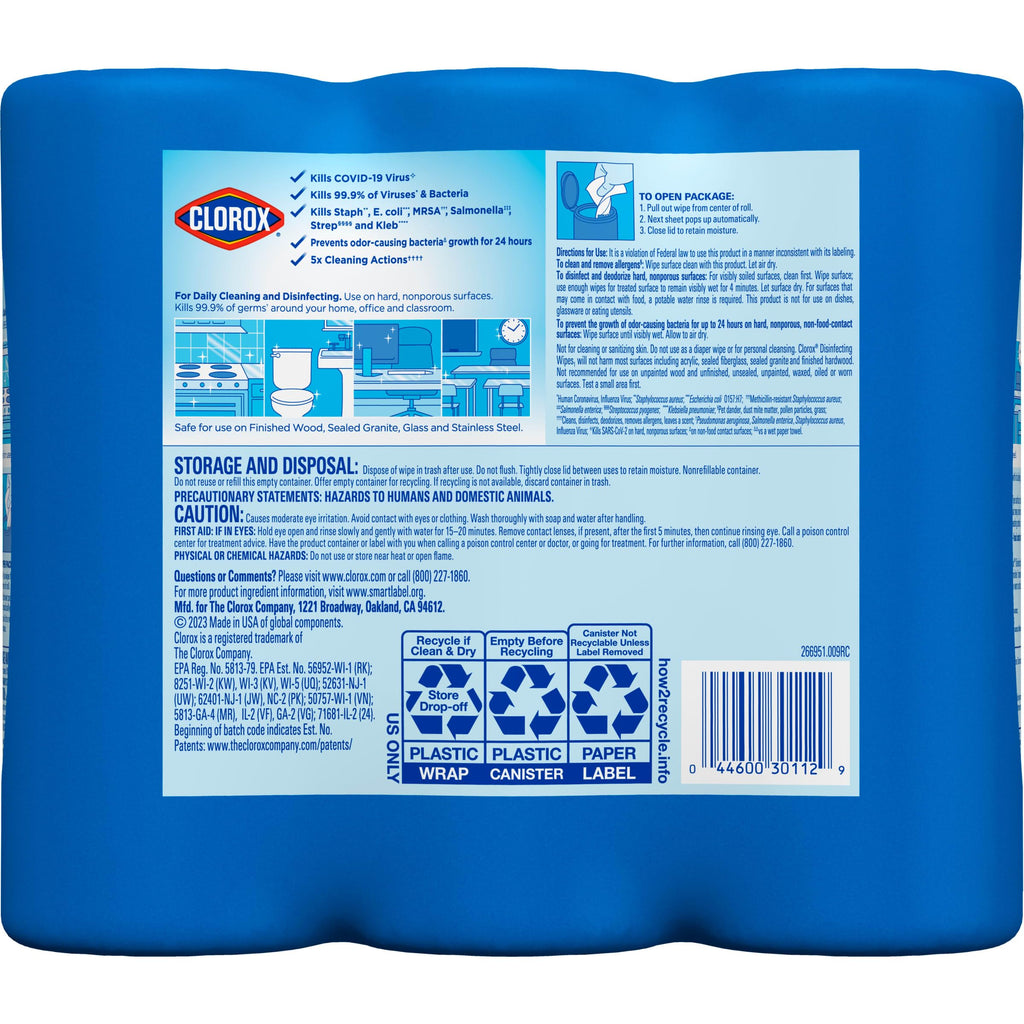 Clorox 30112 Disinfecting Wipe, Fresh/Lemon Fresh Scent (525 Count)