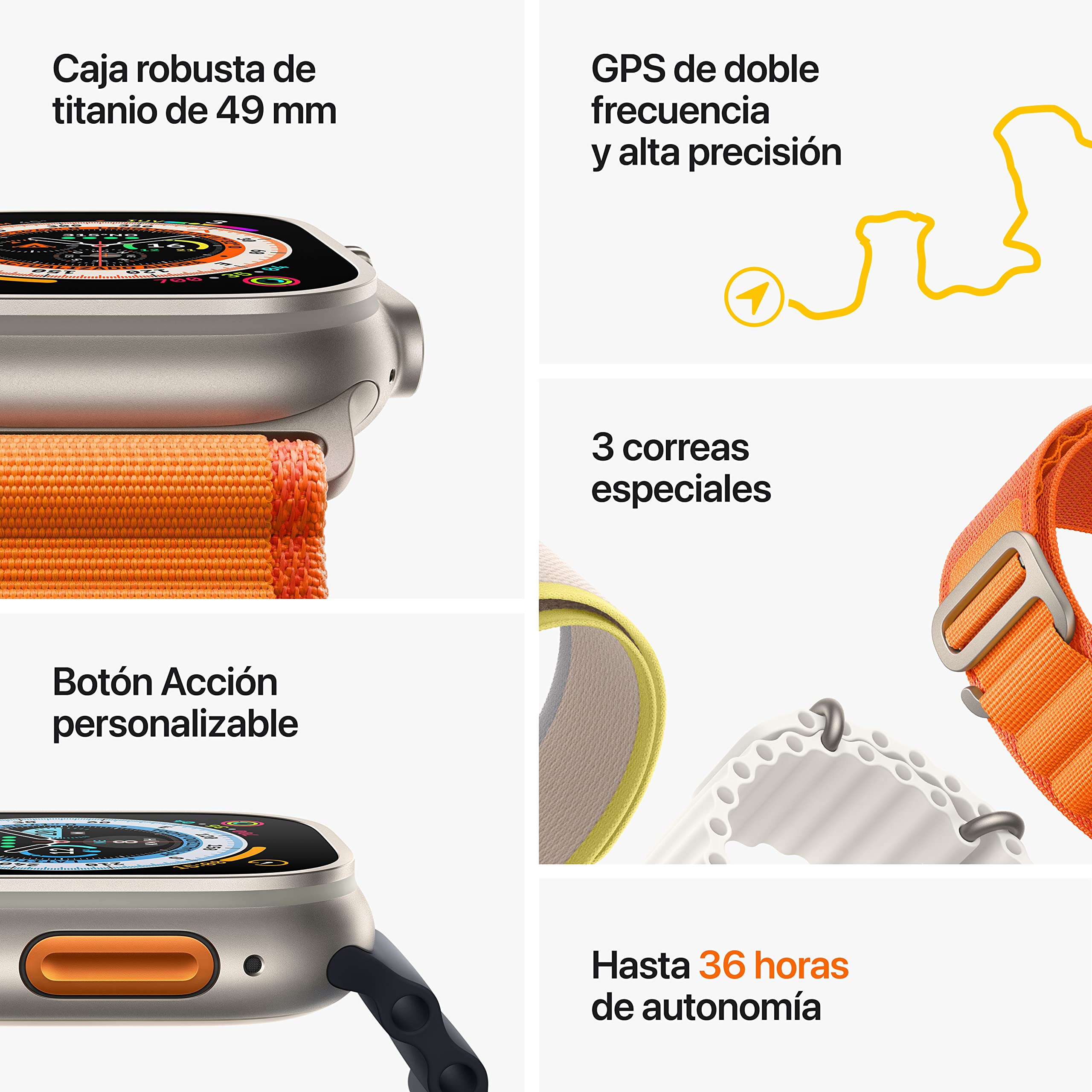 Apple Watch Ultra (GPS + Cellular, Cassa 49mm) Smartwatch con robusta cassa in titanio e Trail Loop giallo/beige - S/M. Fitness tracker, GPS di precisione, tasto Azione, batteria a lunghissima durata
