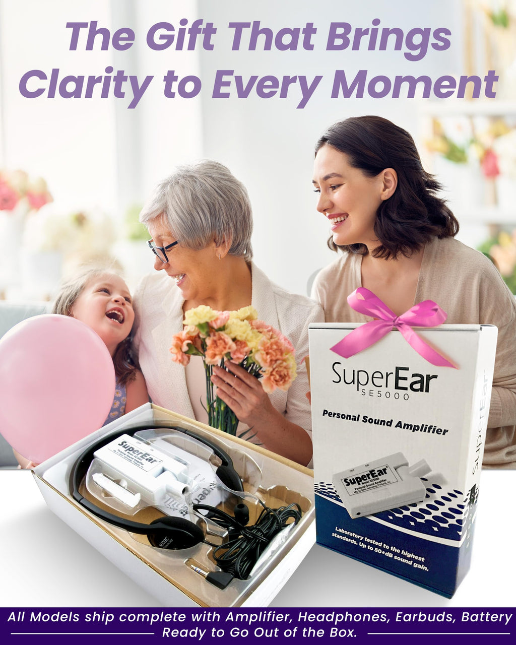 SuperEar - Amplificador de sonido personal, modelo SE5000 (actualización reestructurada de SE4000 discontinuo), aumenta el sonido ambiente, ganancia 50 db