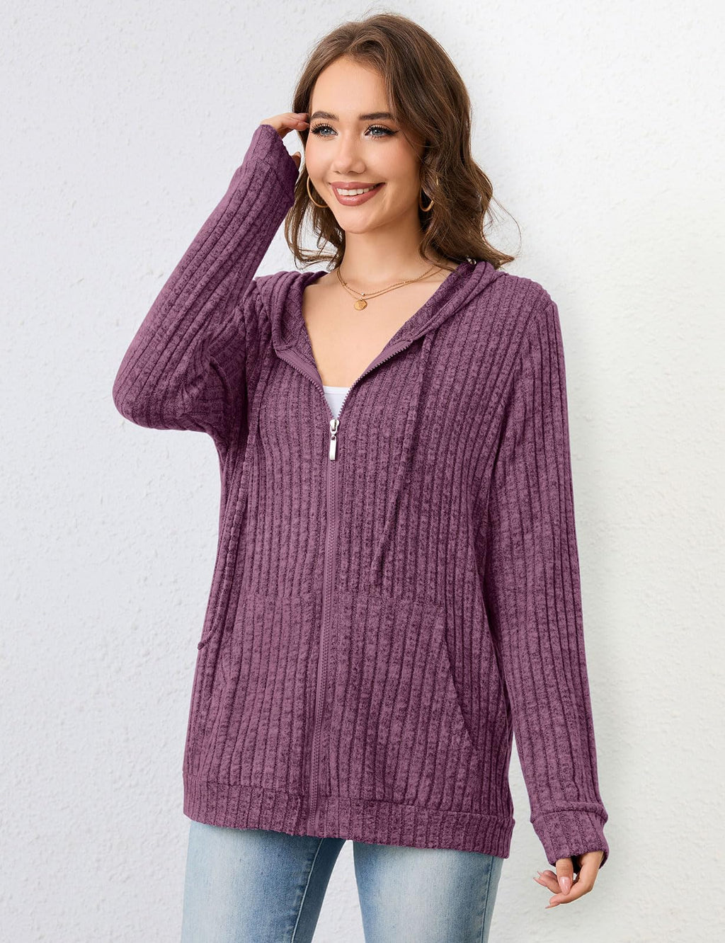 Flikity Zip Hoodie Damen Reißverschluss Sweatjacke mit Kapuze Dünne Jacke