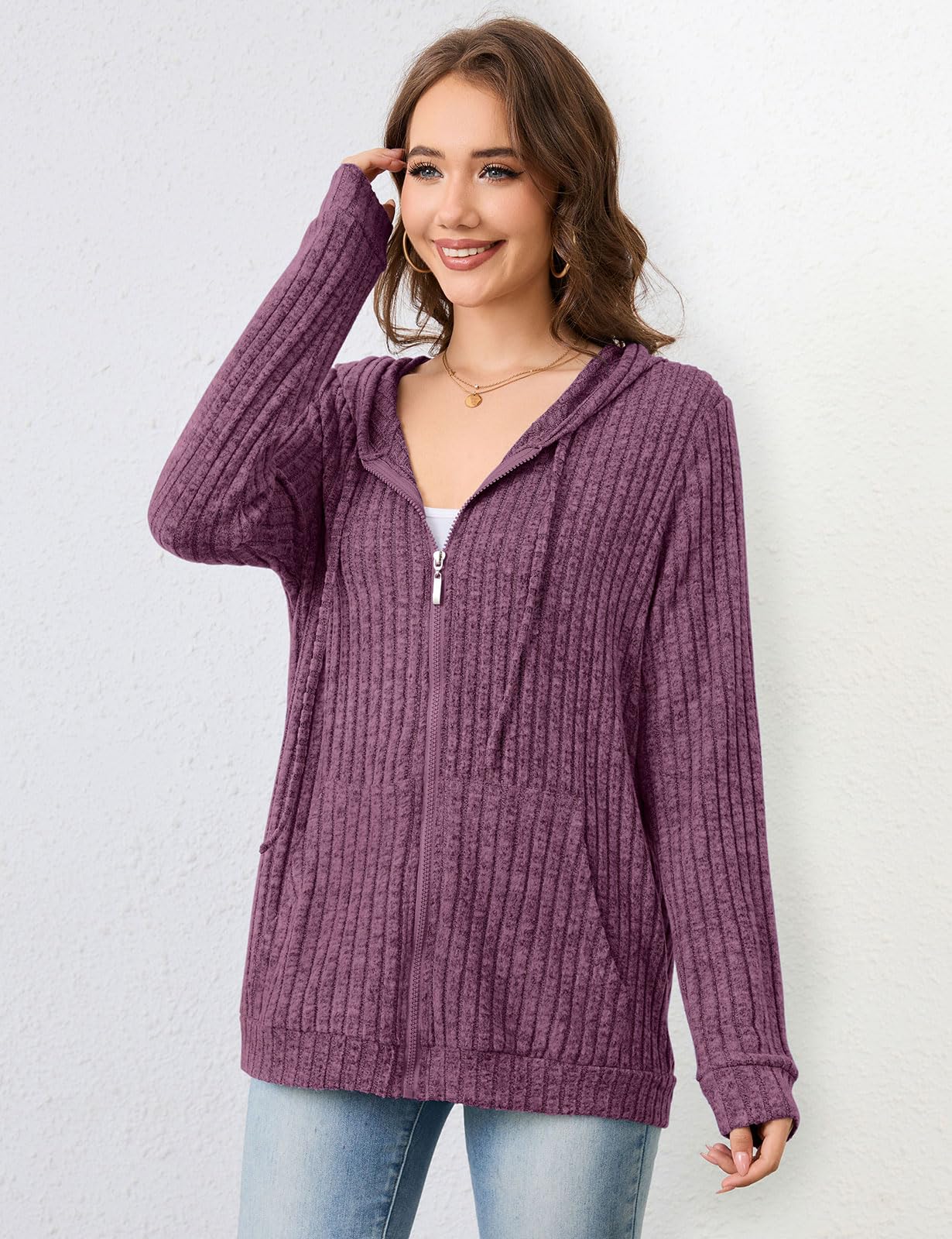 Flikity Zip Hoodie Damen Reißverschluss Sweatjacke mit Kapuze Dünne Jacke