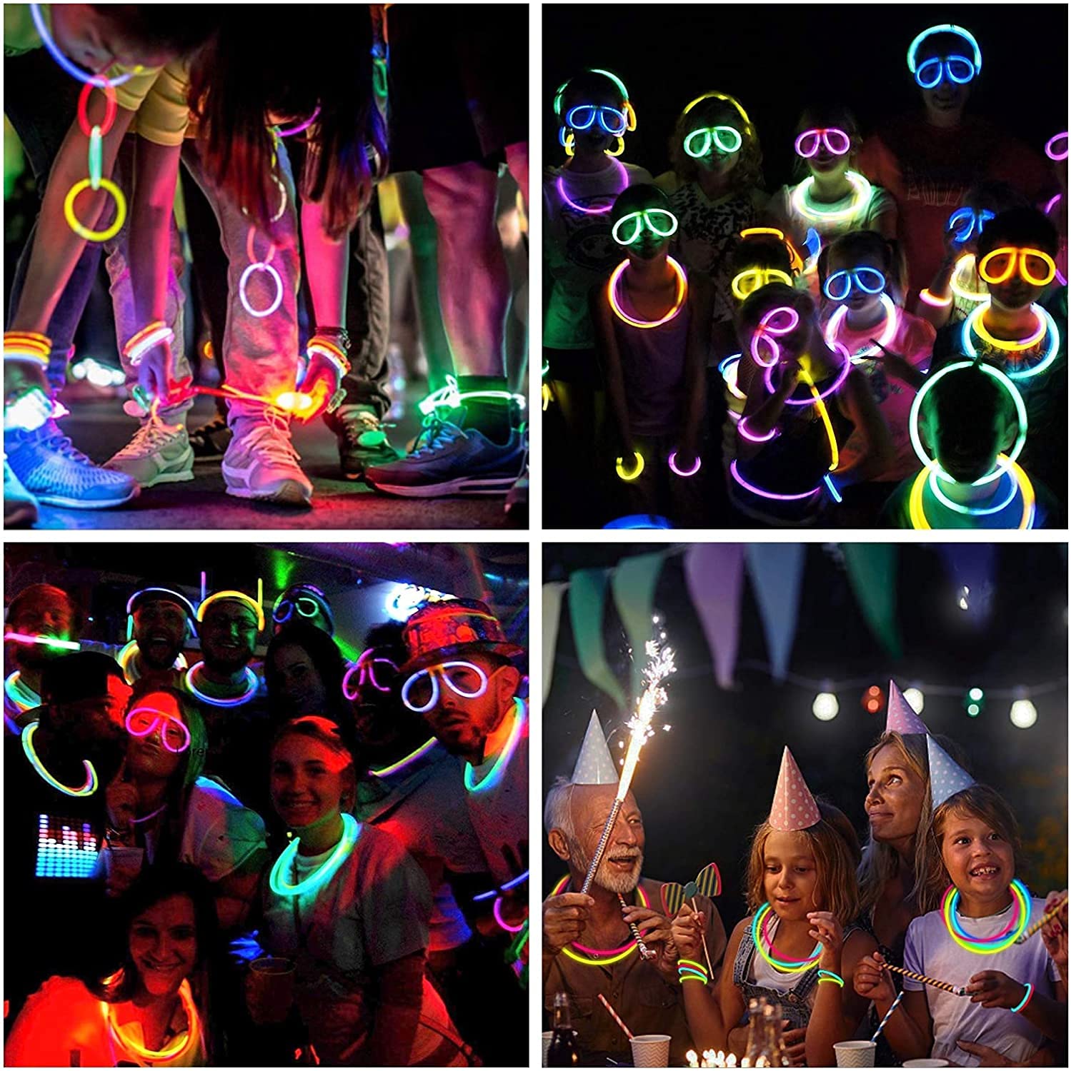 Millegu 230 Glow Sticks Bulk Party Pack, 8" Glow In The Dark Stick Party Supplies, 7 Colors Neon Bracelets Necklaces Eyeglasses, Glowsticks for Kids Adults Halloween July 4th Party Favors