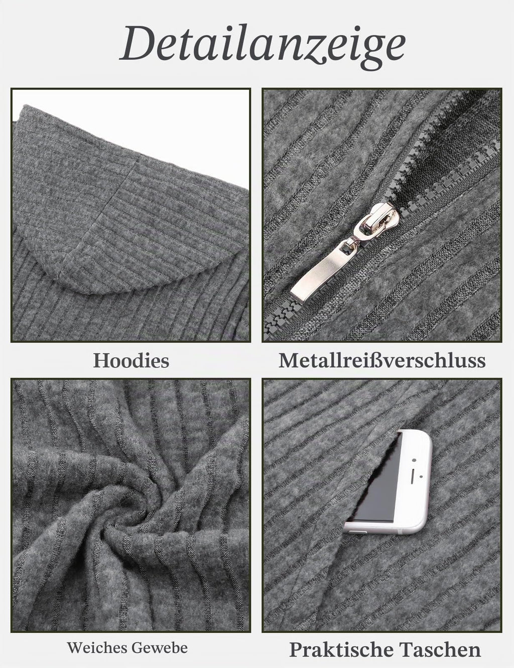 Flikity Zip Hoodie Damen Reißverschluss Sweatjacke mit Kapuze Dünne Jacke