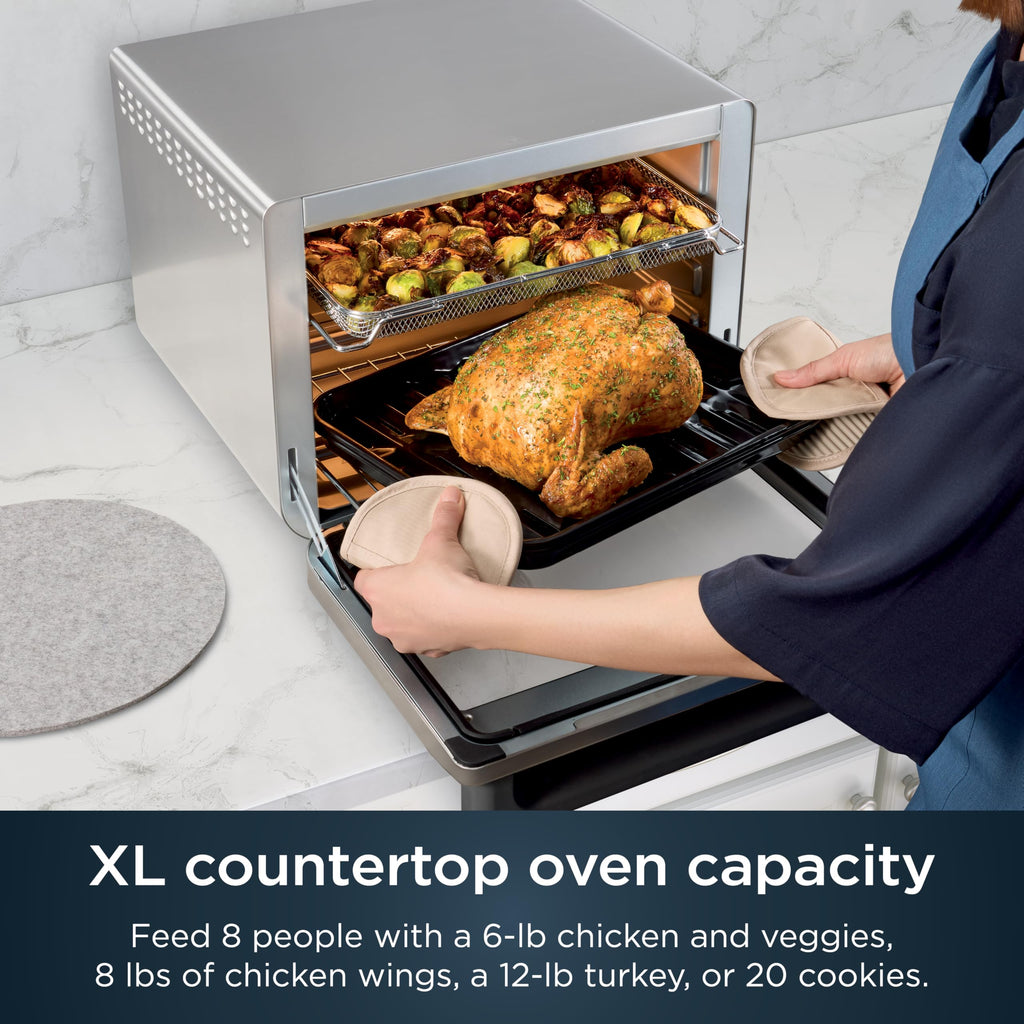 Ninja Prestige Smart XL 10 en 1 Air Fry Digital Encimera tostador de convección con freír al aire, asar al aire, asar, hornear, asar entero, pizza, tostar, bagel, y recalentar, 1800 vatios, acero